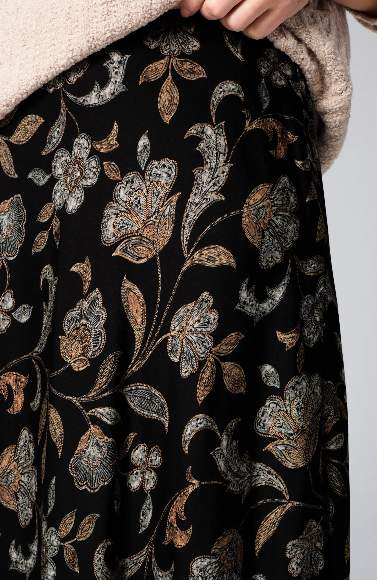 J.Jill Printed A-Line Midi Skirt Black Sequin Jacobean Cheap