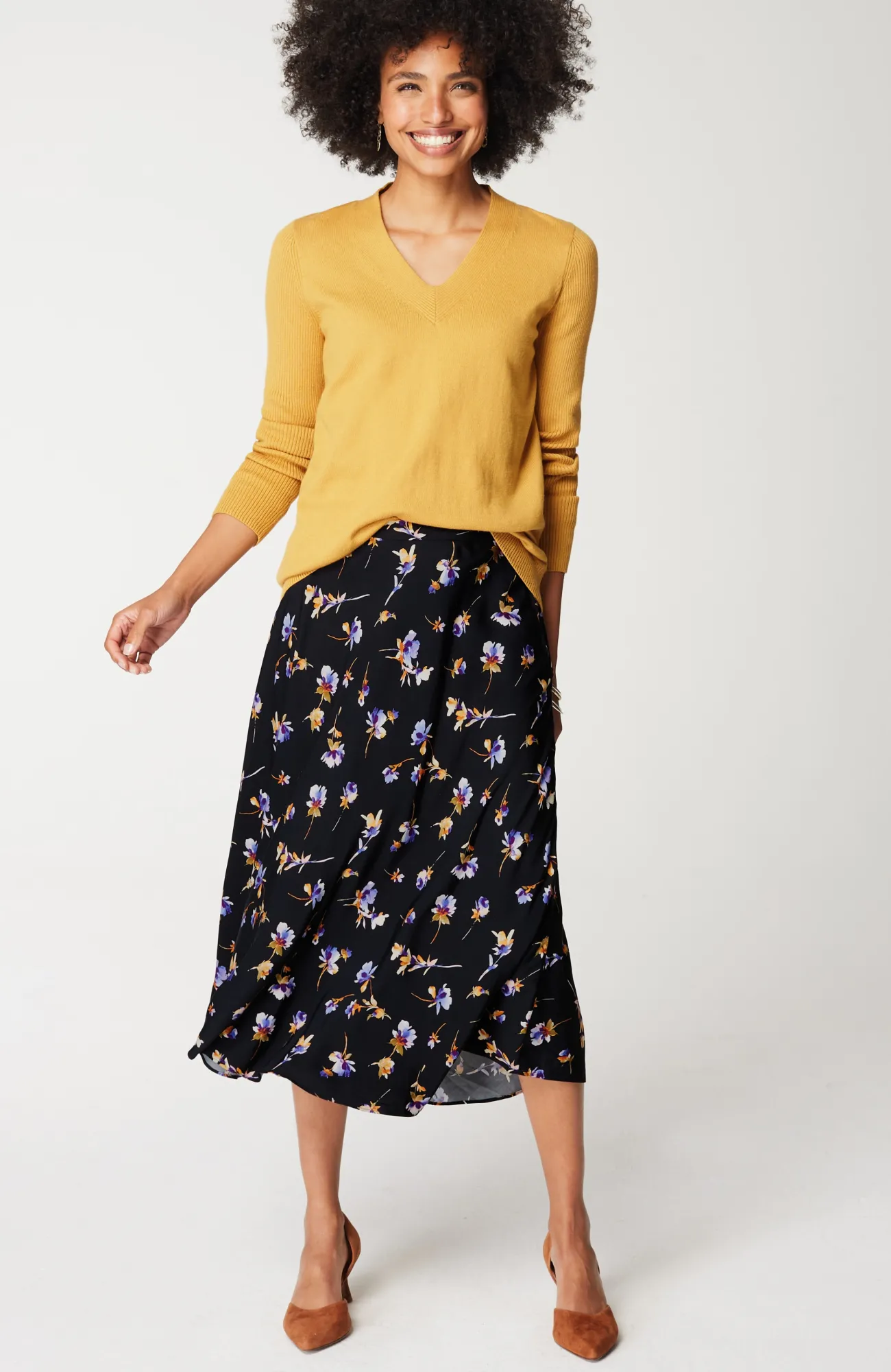J.Jill Printed A-Line Midi Skirt Black Sequin Jacobean Cheap