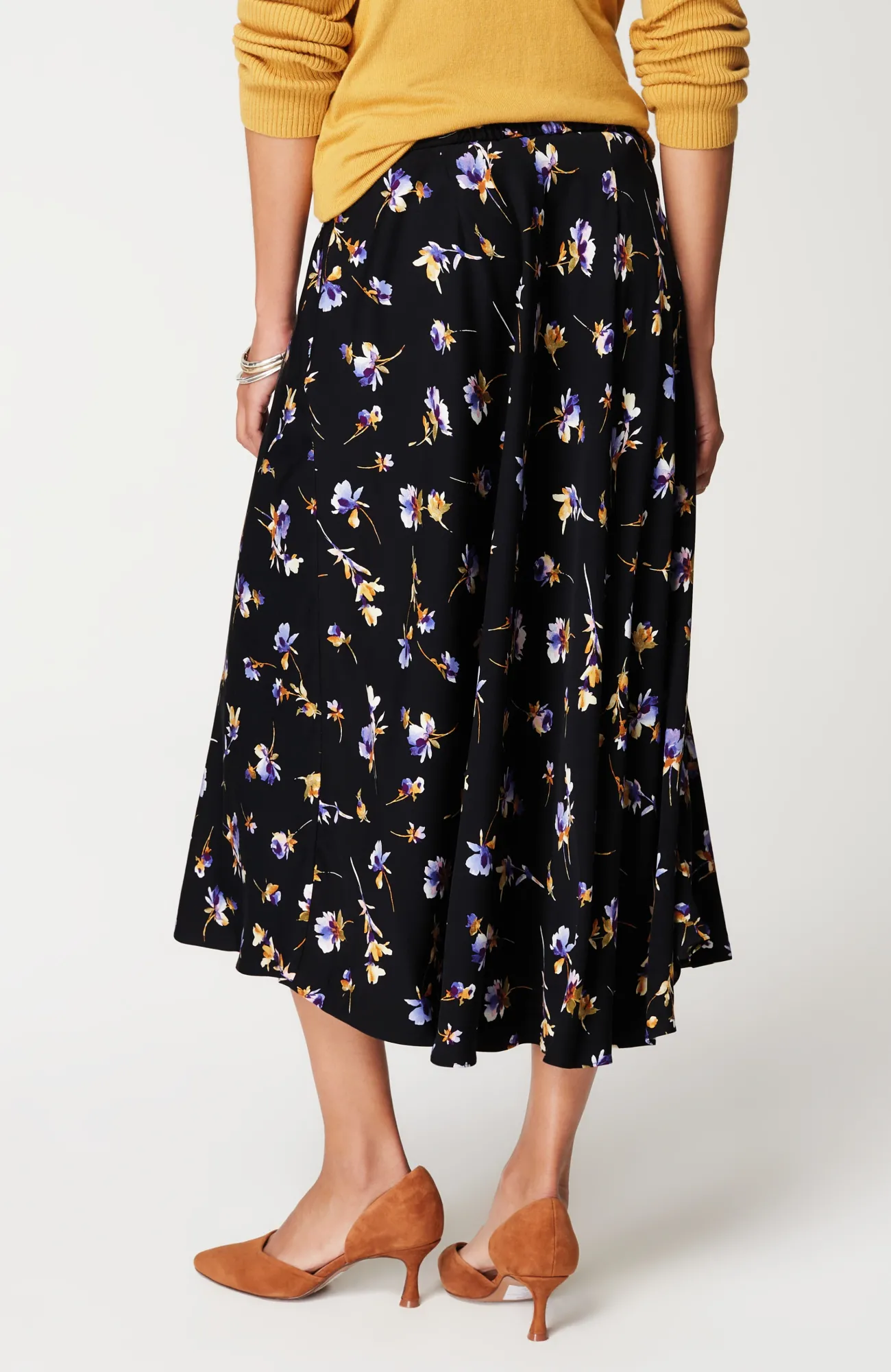 J.Jill Printed A-Line Midi Skirt Black Sequin Jacobean Cheap