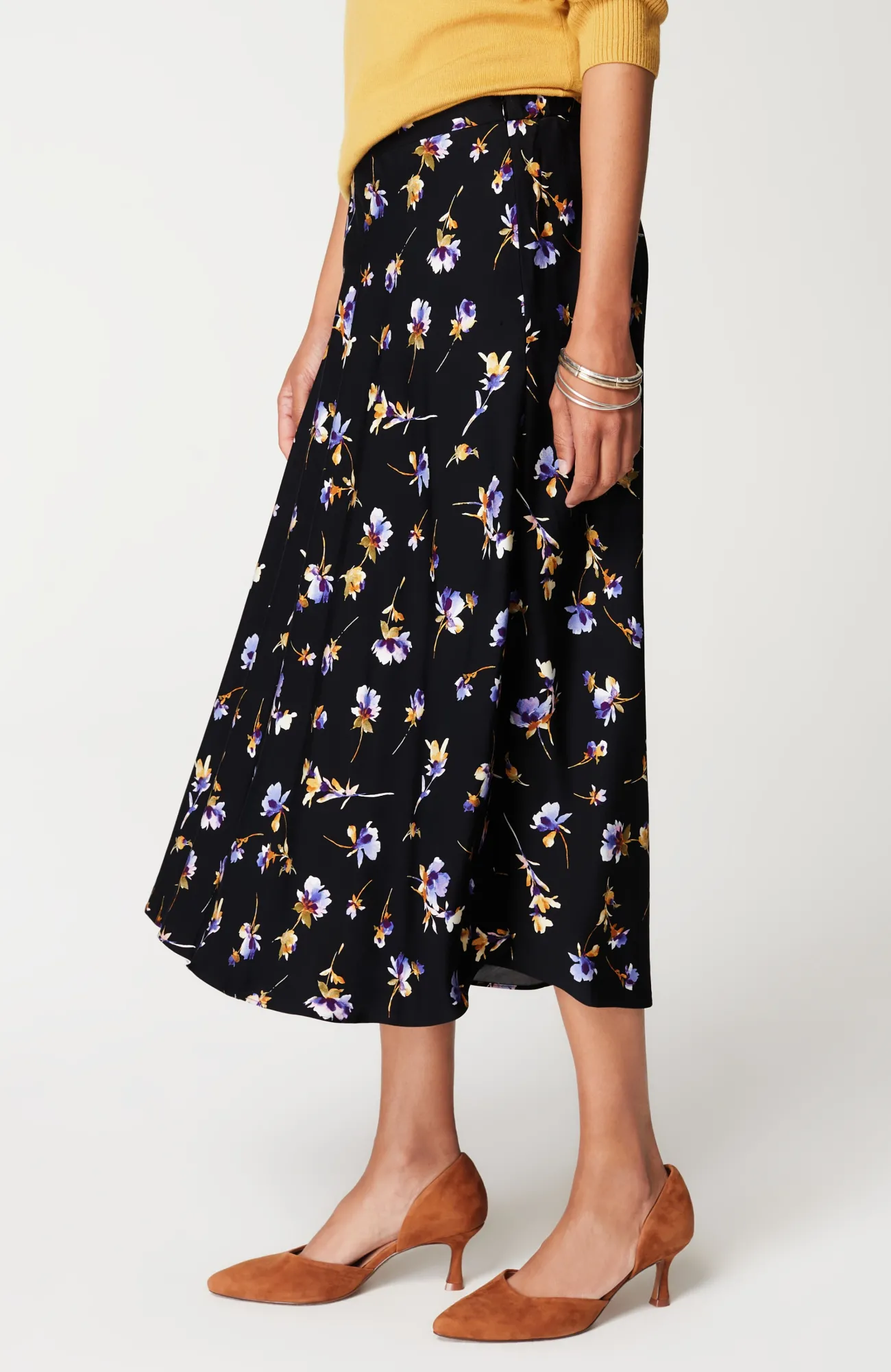 J.Jill Printed A-Line Midi Skirt Black Sequin Jacobean Cheap