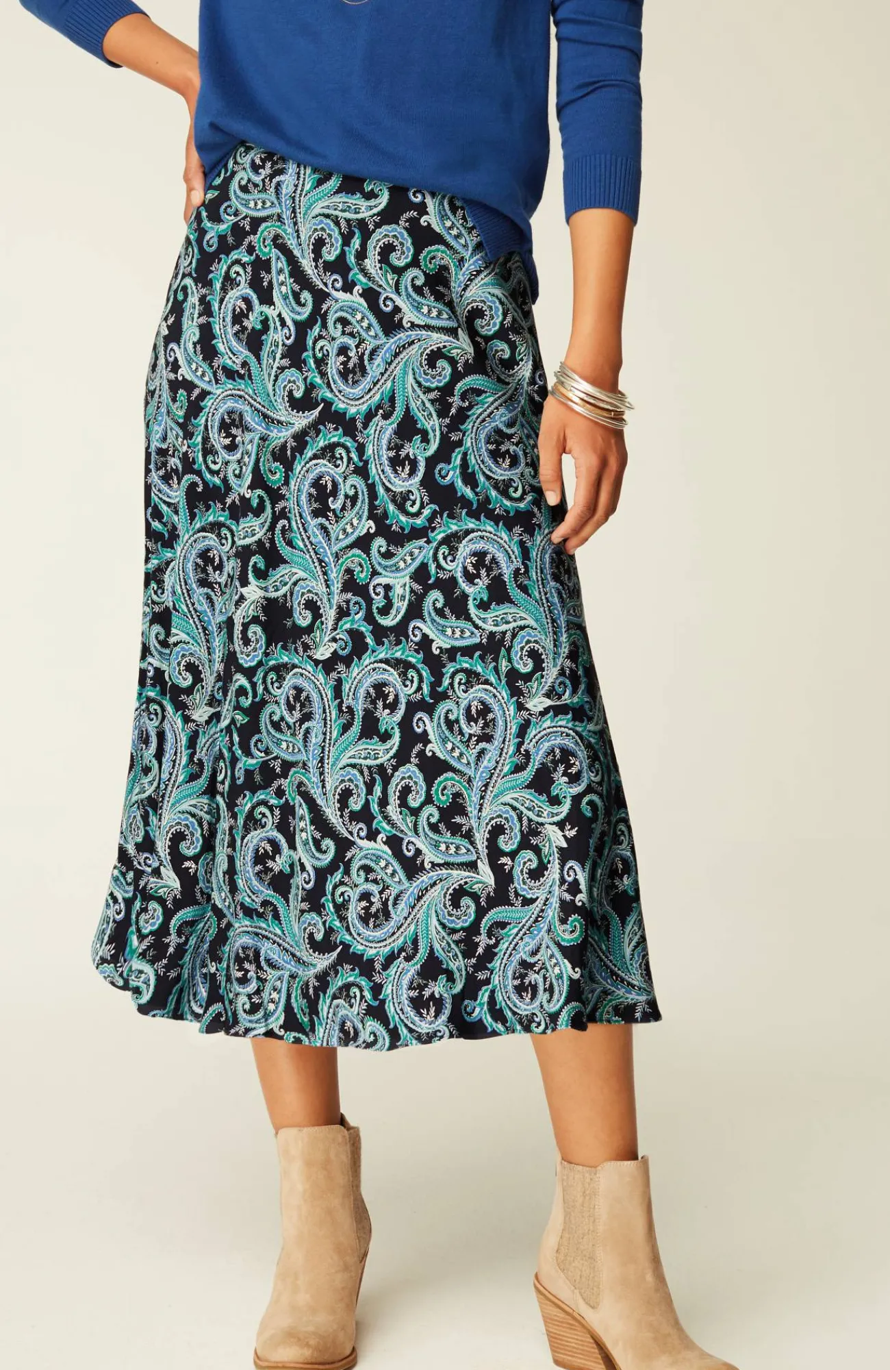 J.Jill Printed A-Line Midi Skirt Black Sequin Jacobean Cheap