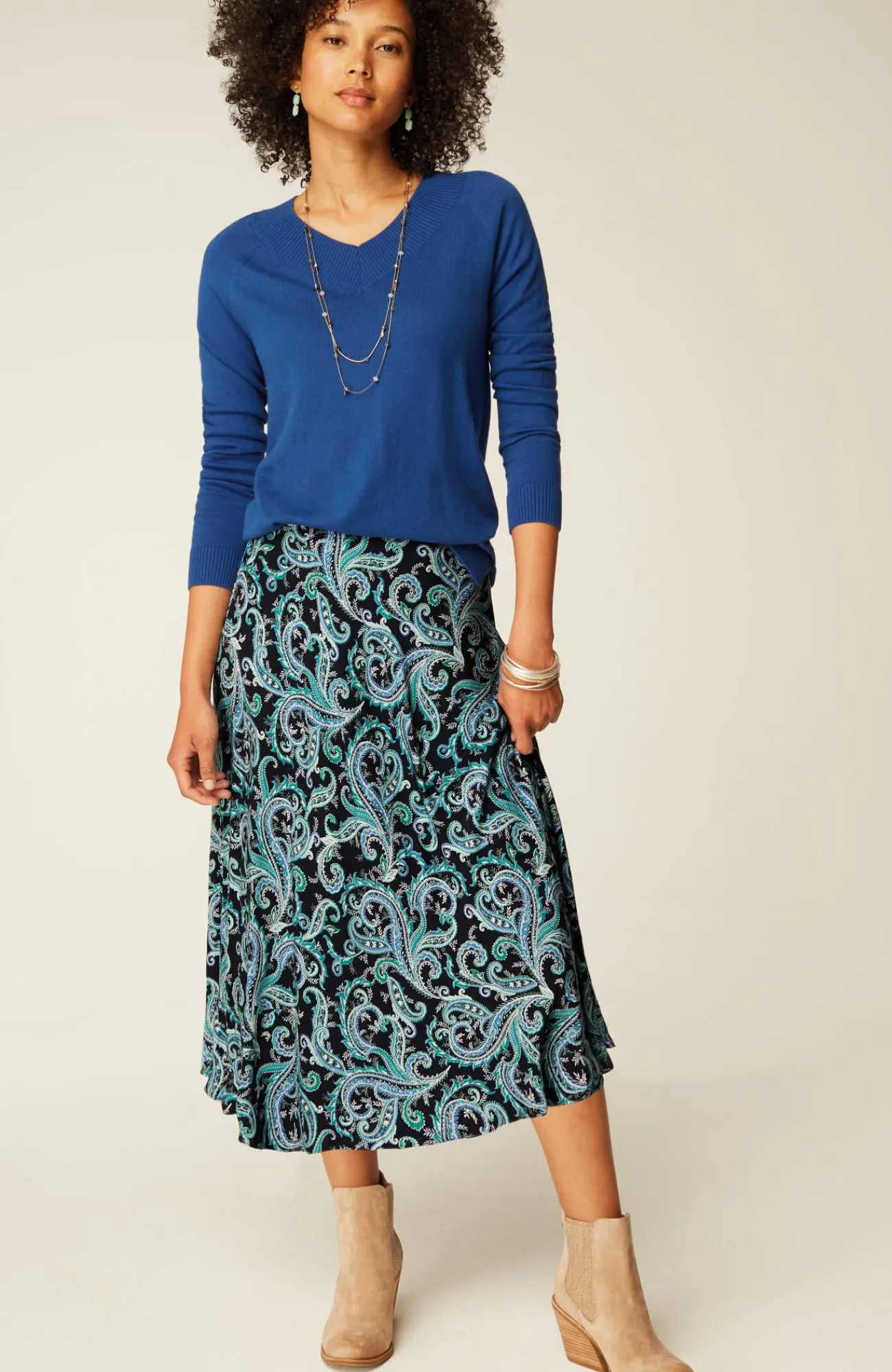 J.Jill Printed A-Line Midi Skirt Black Sequin Jacobean Cheap