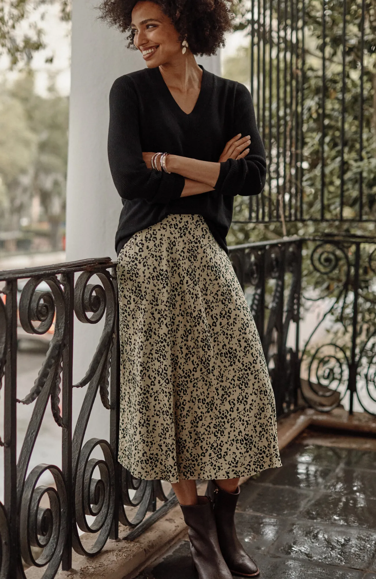J.Jill Printed A-Line Midi Skirt Black Sequin Jacobean Cheap