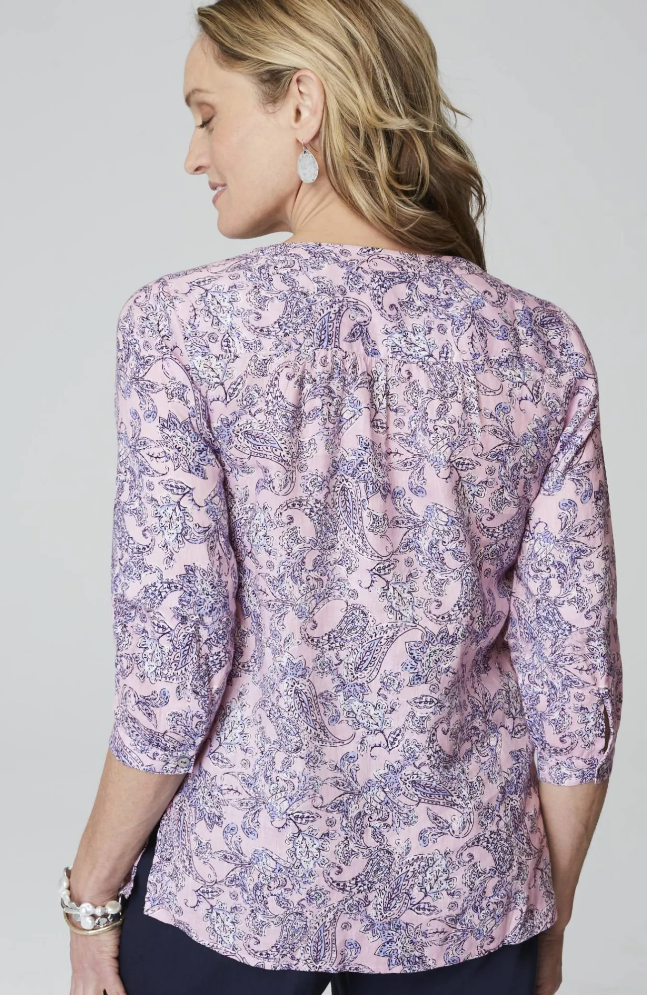 J.Jill Printed Linen Pintucked Popover Misty Lilac Jacobean Paisley Shop