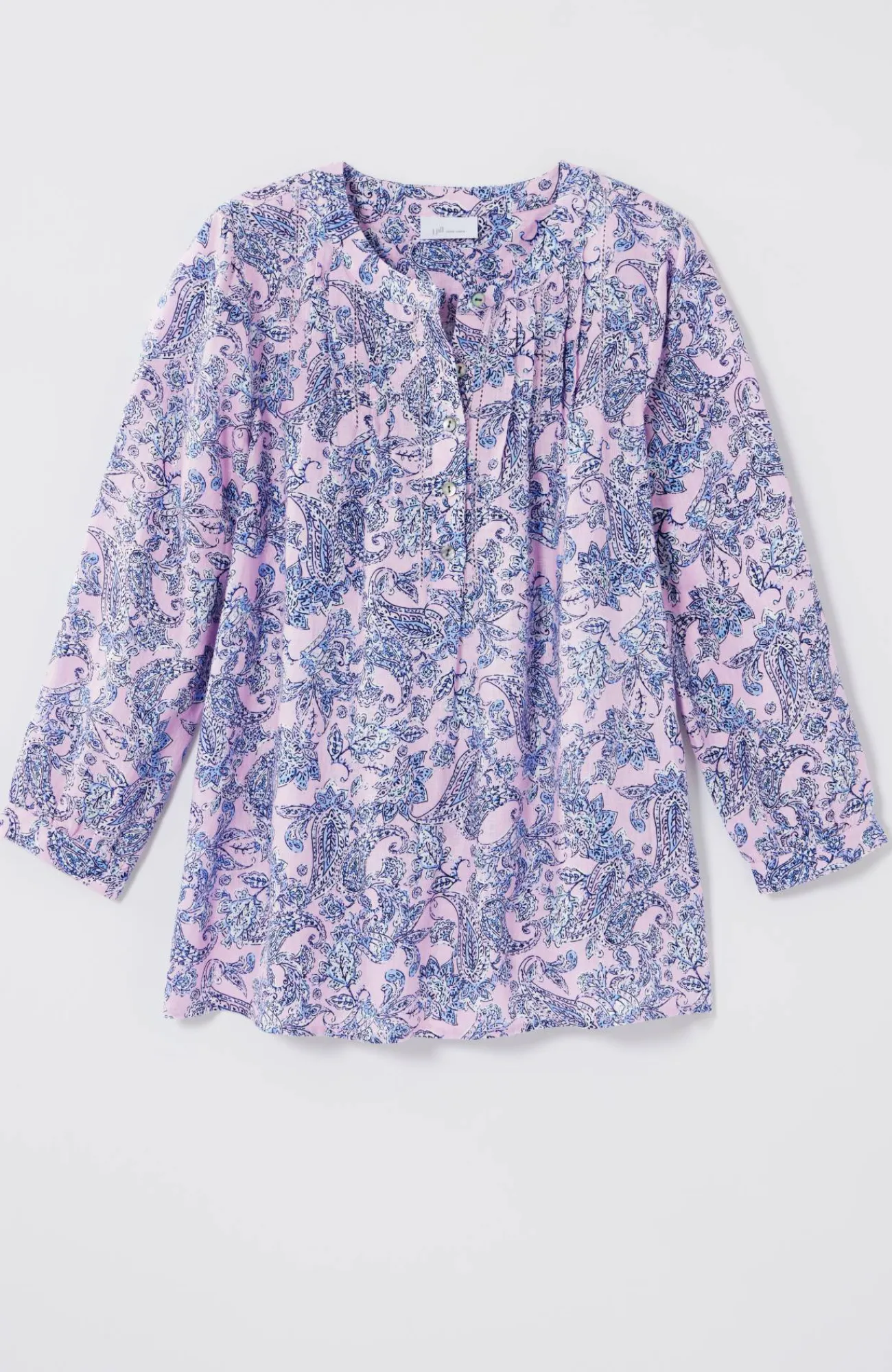 J.Jill Printed Linen Pintucked Popover Misty Lilac Jacobean Paisley Shop