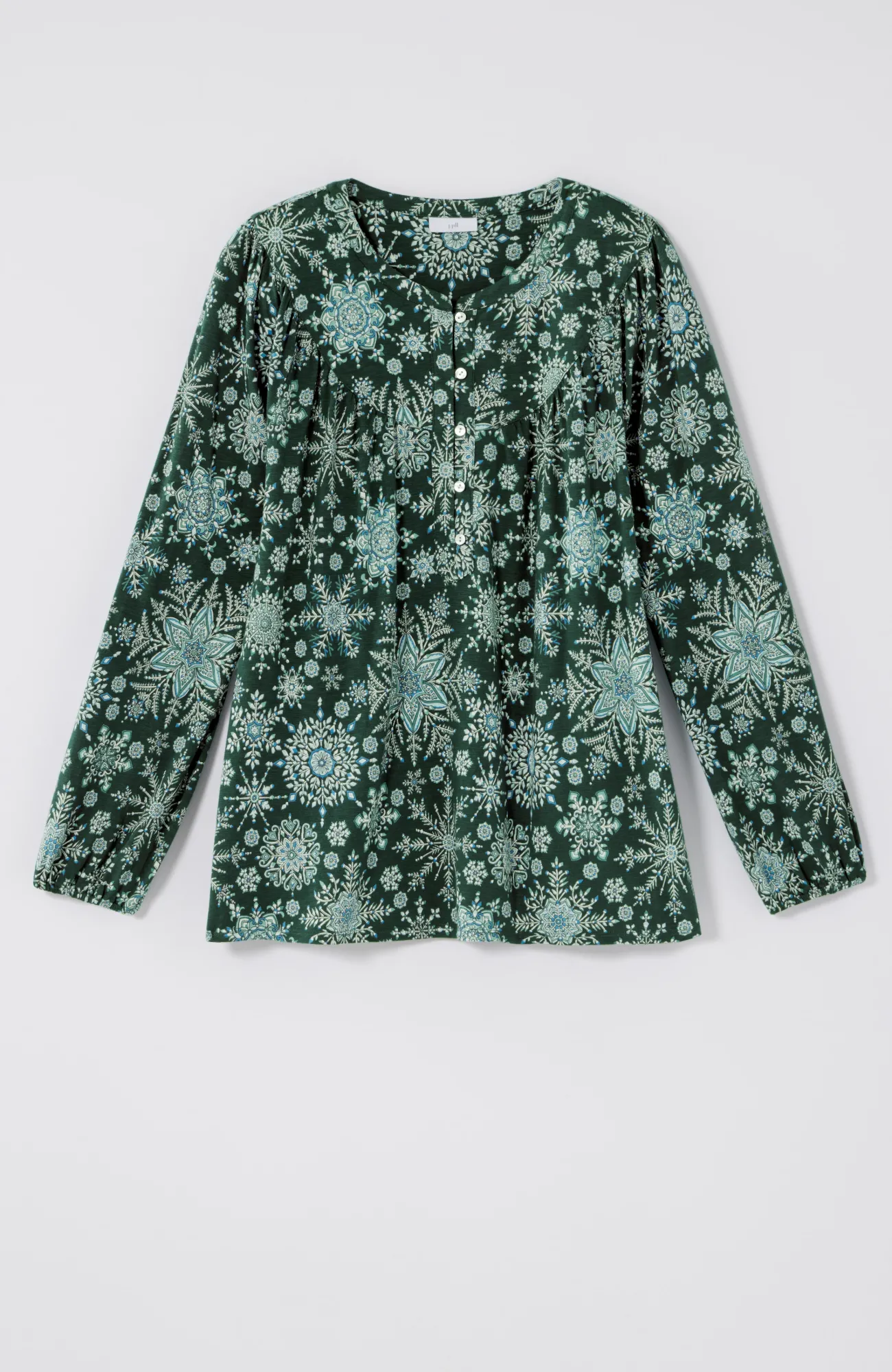 J.Jill Printed Peasant Top Emerald Mosaic Snowfall Fashion