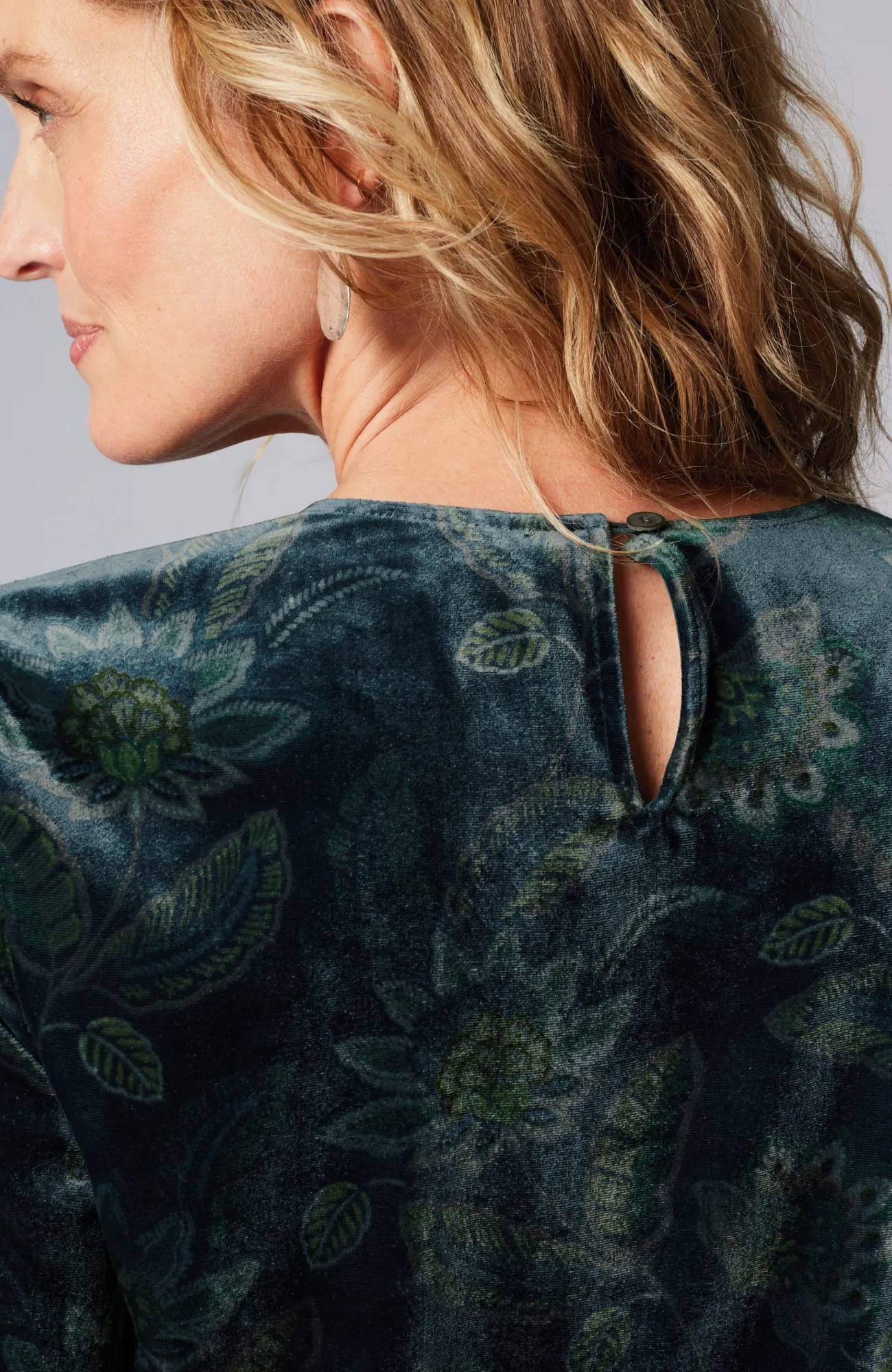 J.Jill Printed-Velvet Top Peacock Blue Intricate Floral Hot