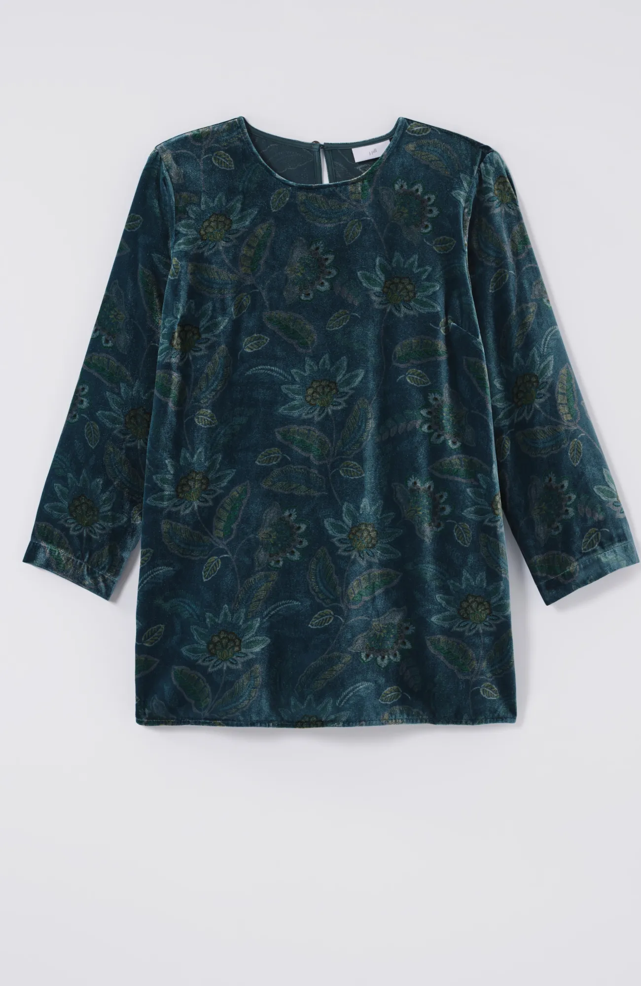 J.Jill Printed-Velvet Top Peacock Blue Intricate Floral Hot
