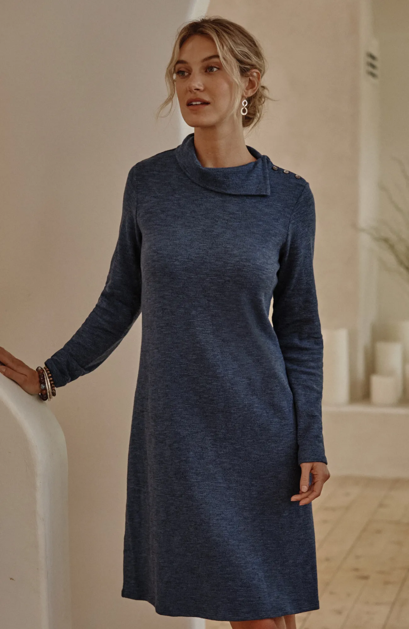 J.Jill Pure Jill Asymmetrical Cowl-Neck Dress Navy Blue/soft Indigo Cheap