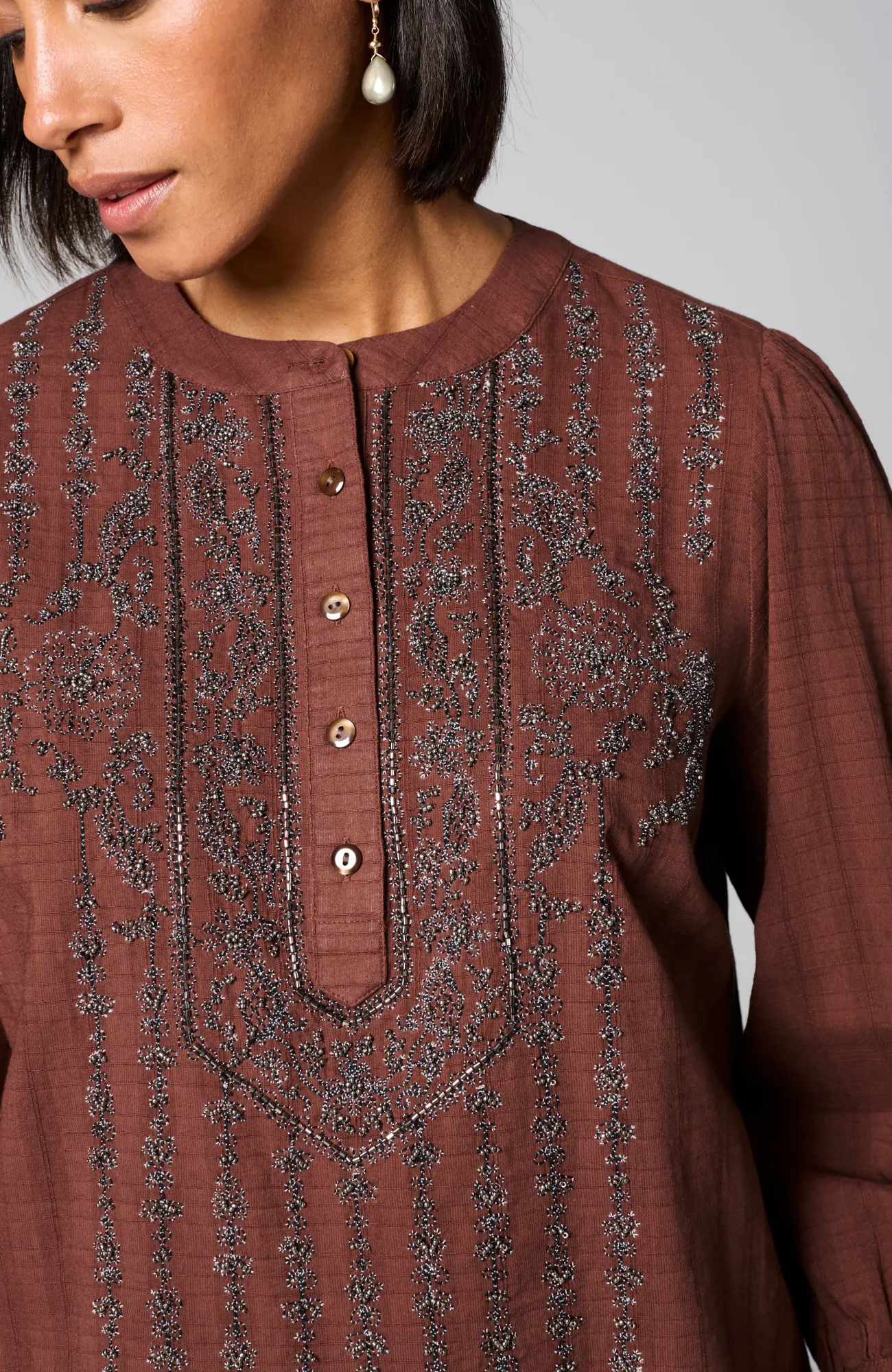 J.Jill Pure Jill Beaded & Embroidered Top Dark Rust Multi Best Sale