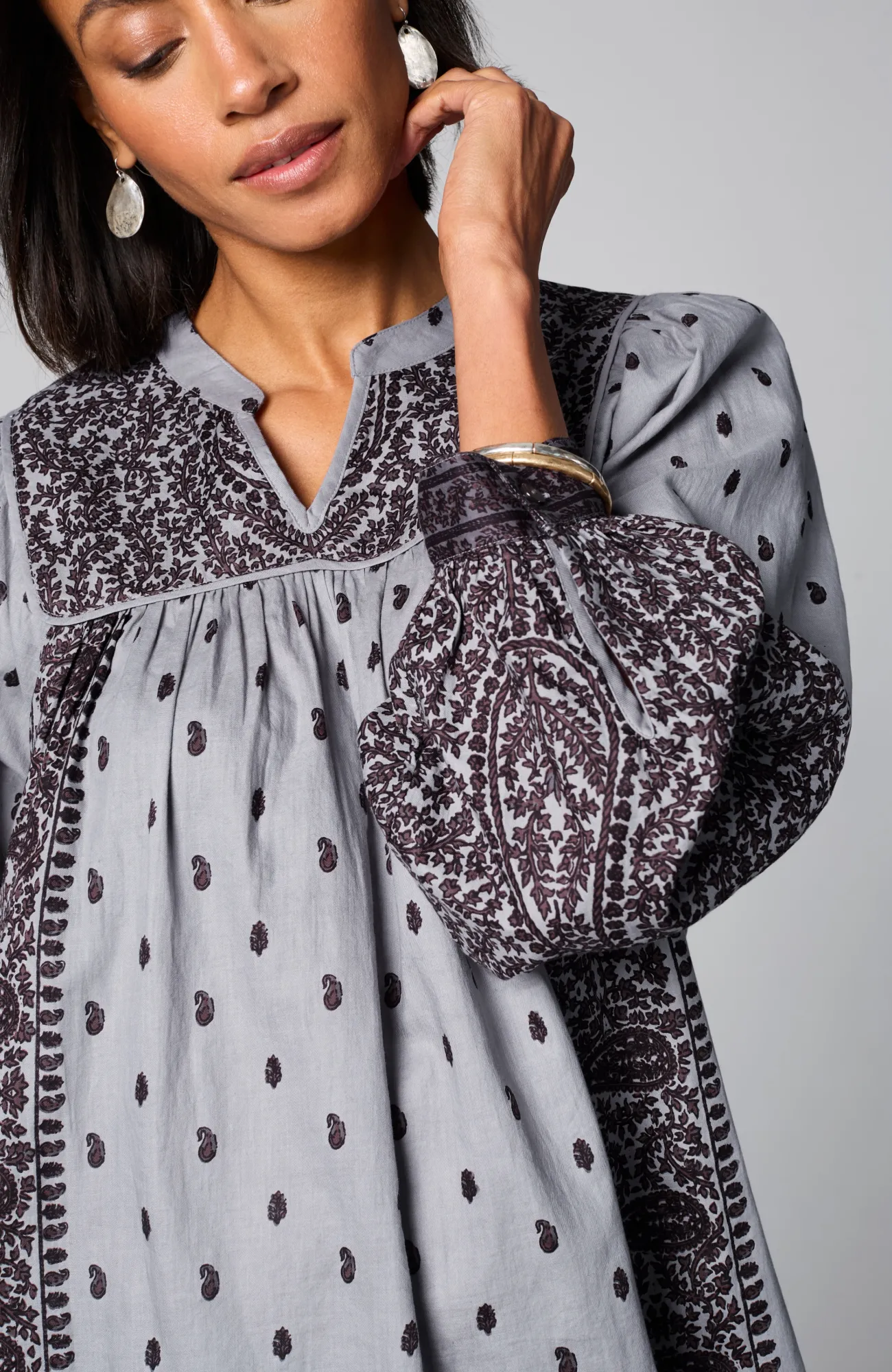 J.Jill Pure Jill Block-Printed Paisley Top Silver Dollar Paisley Mix Block Online