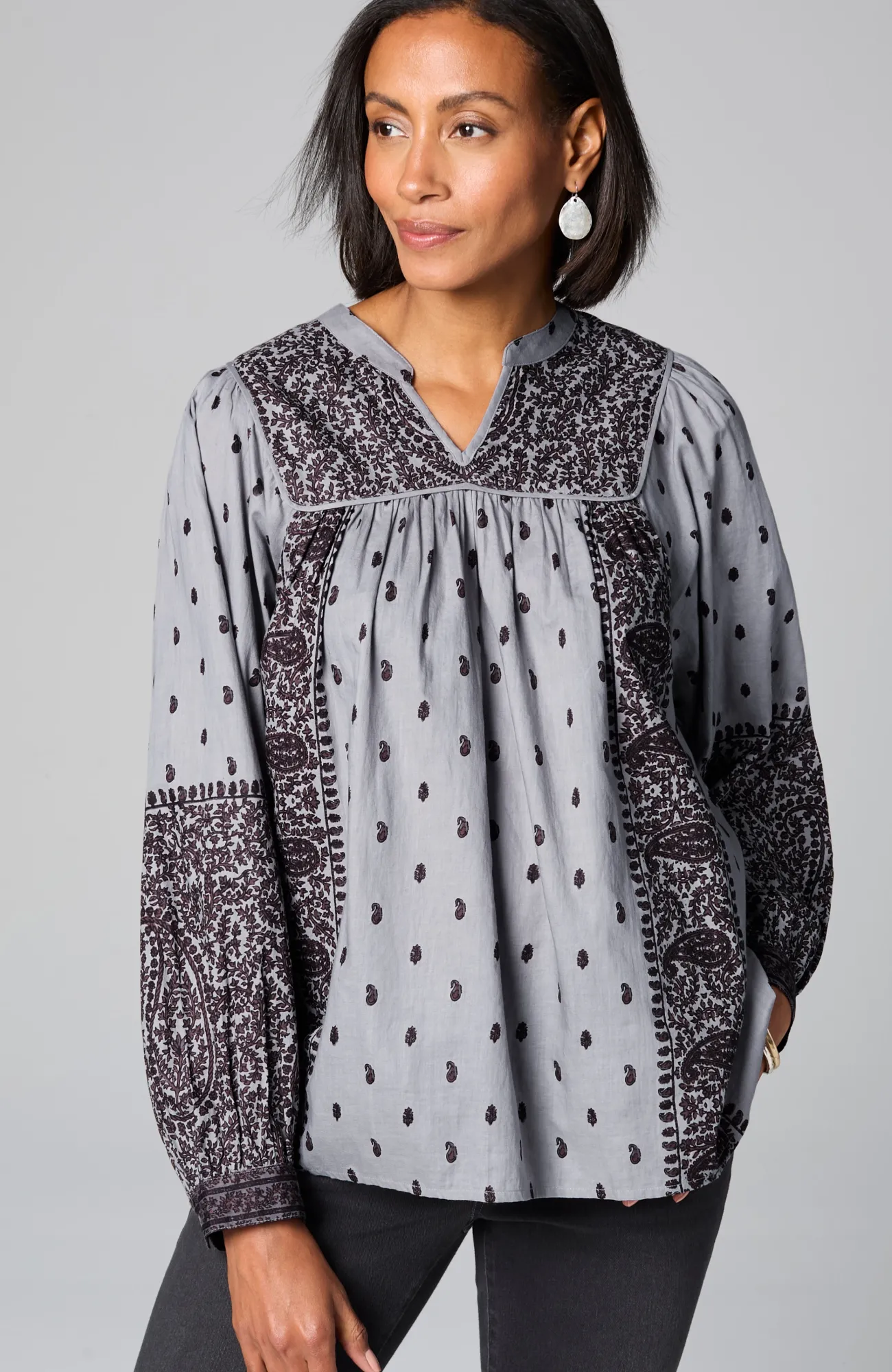 J.Jill Pure Jill Block-Printed Paisley Top Silver Dollar Paisley Mix Block Online