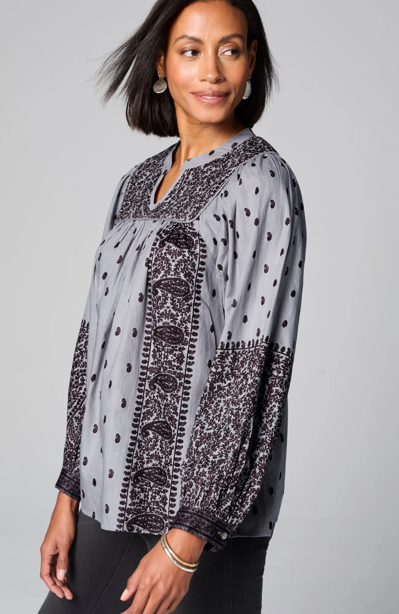 J.Jill Pure Jill Block-Printed Paisley Top Silver Dollar Paisley Mix Block Online