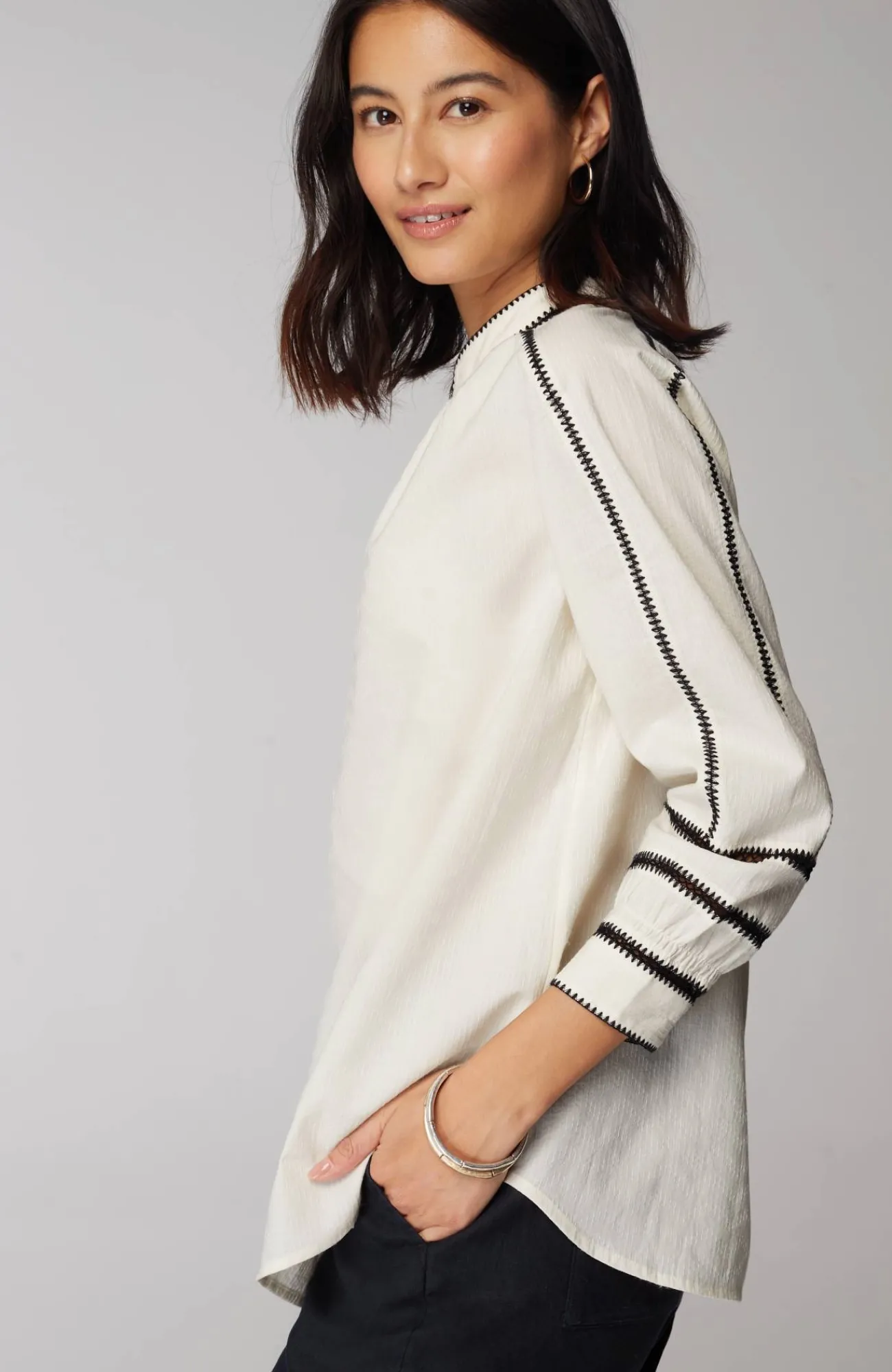 J.Jill Pure Jill Contrast-Trim Top Cream/black Discount