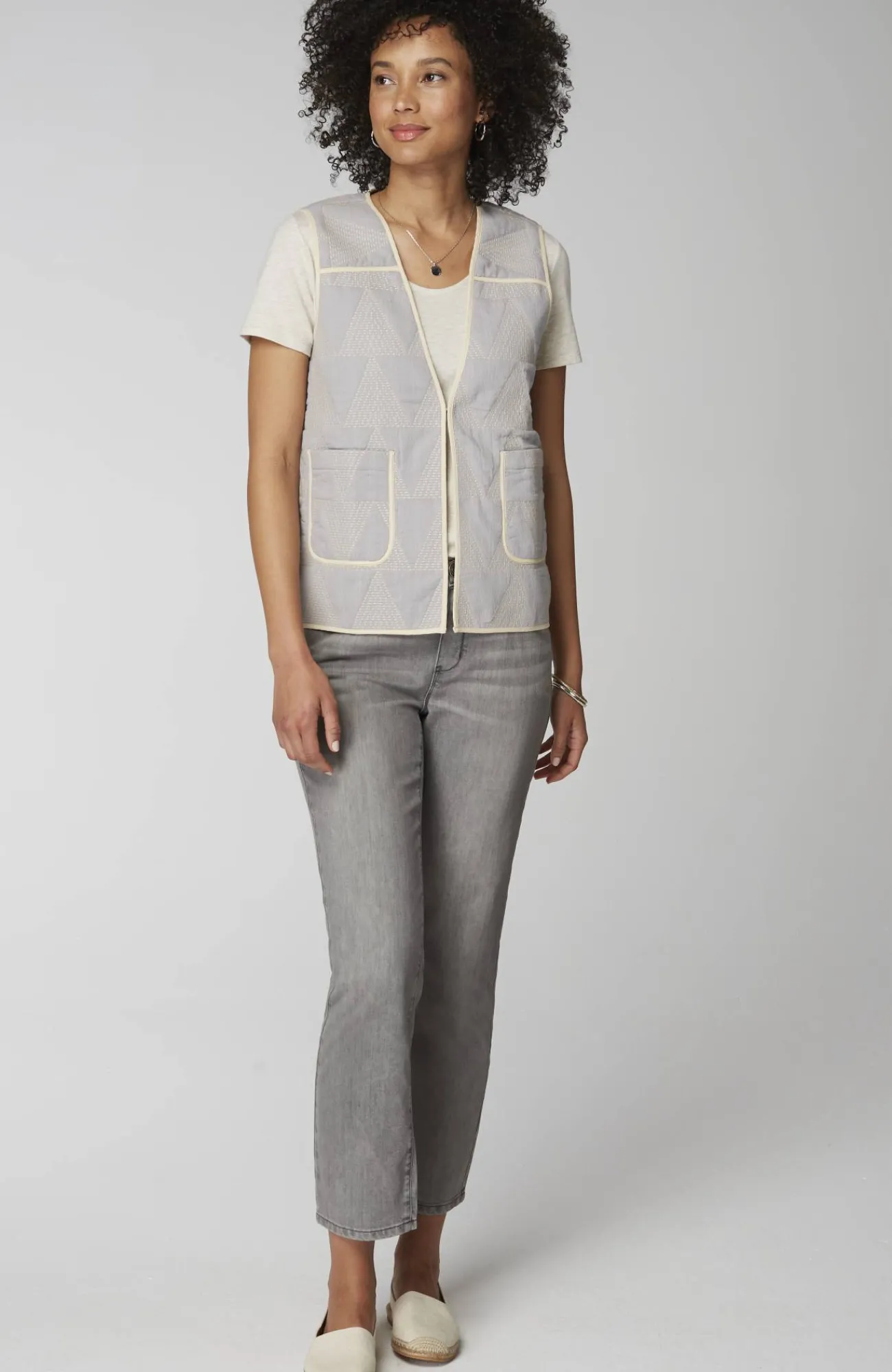 J.Jill Pure Jill Cotton Dobby Vest Light Grey Pearl/buttercream Hot
