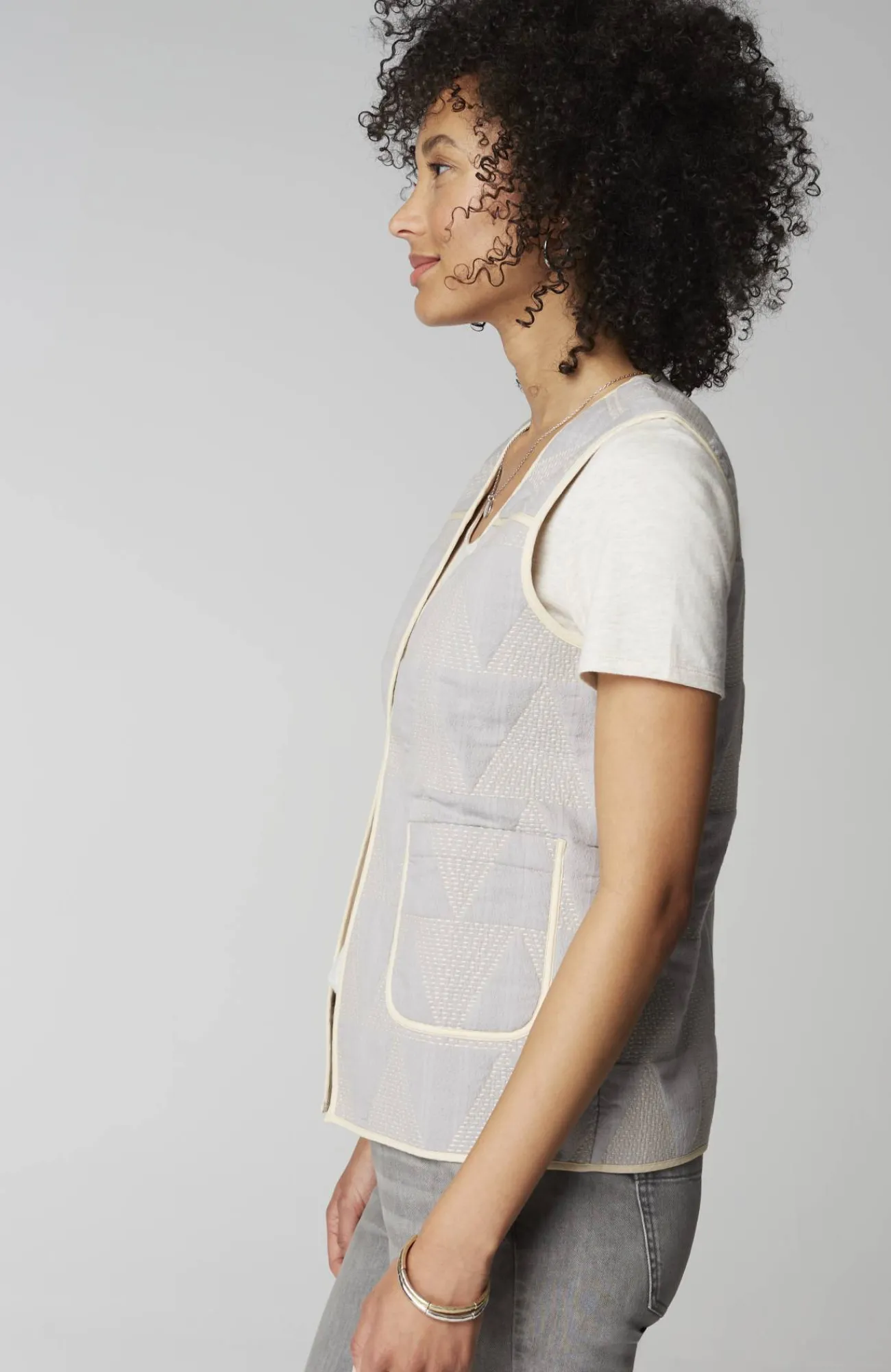 J.Jill Pure Jill Cotton Dobby Vest Light Grey Pearl/buttercream Hot