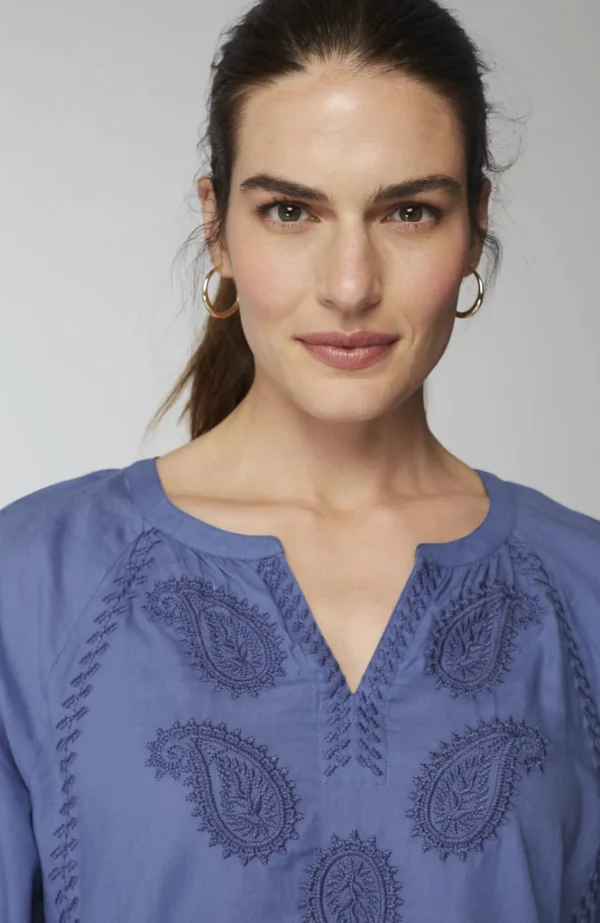 J.Jill Pure Jill Cotton-Twill Tonal-Embroidered Top Blue Harbor/dark Blue Harbor Online