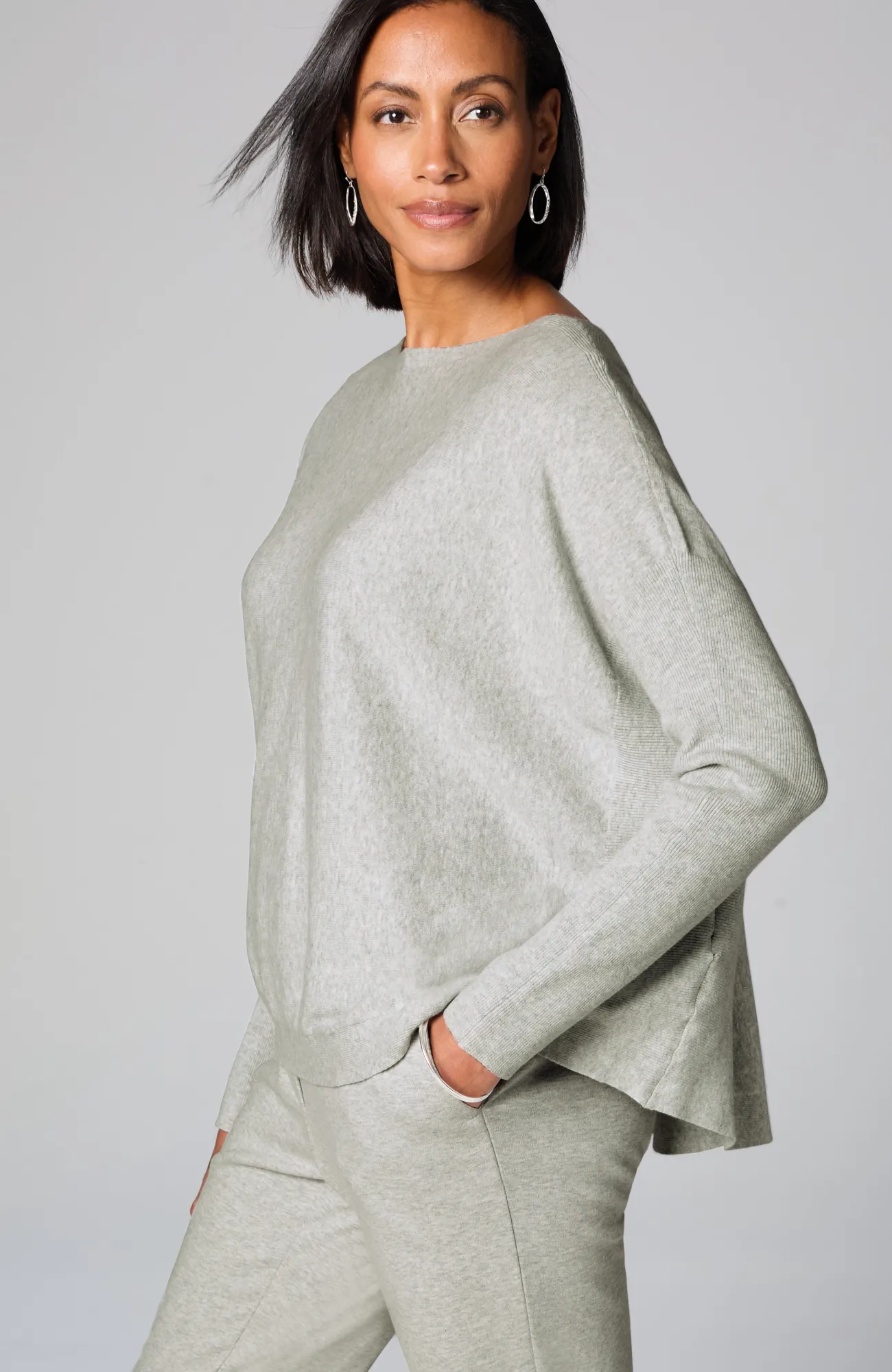 J.Jill Pure Jill Dolman-Sleeve Sweater Soft Grey Heather New