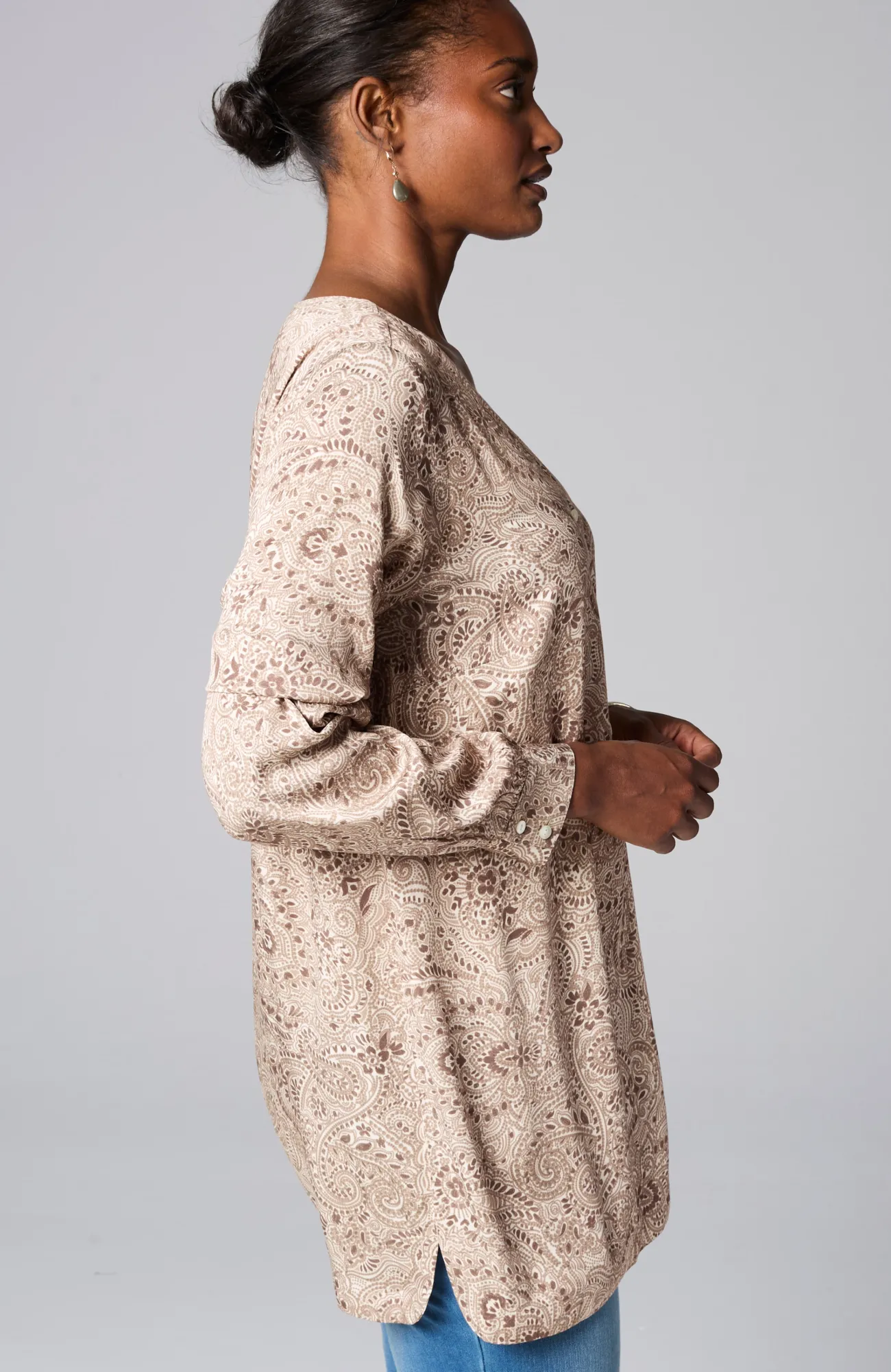 J.Jill Pure Jill Double-Button Tunic Light Mocha Paisley Mosaic Flash Sale
