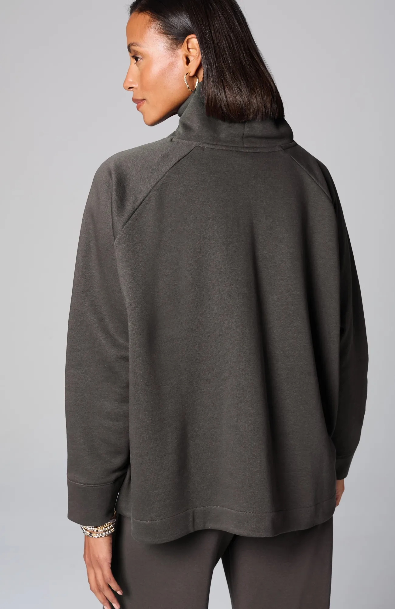 J.Jill Pure Jill Fleece Stepped-Hem Top Onyx Discount