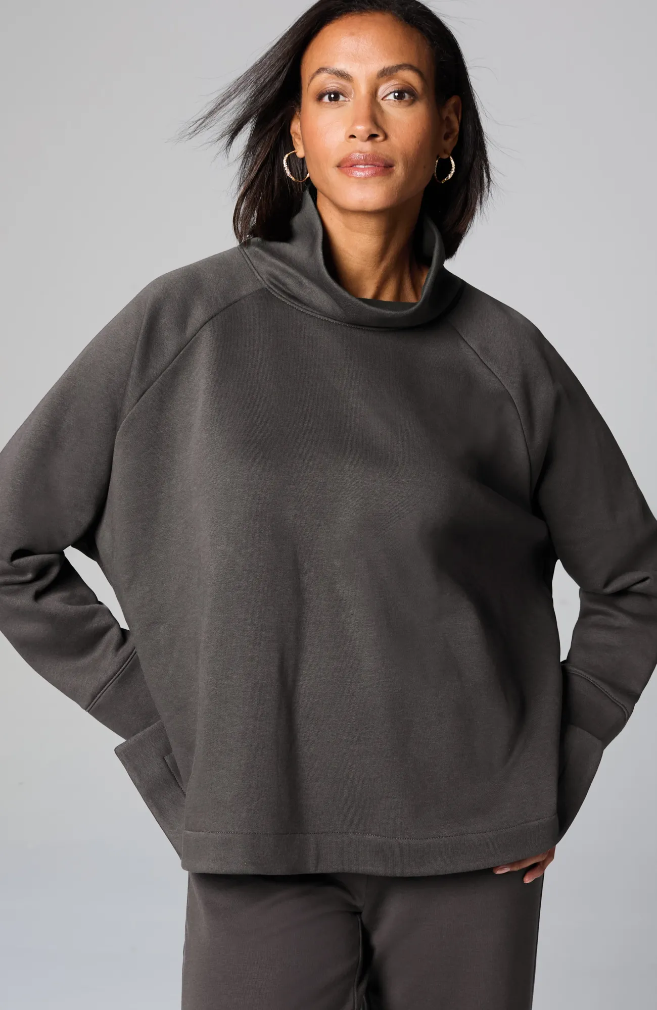 J.Jill Pure Jill Fleece Stepped-Hem Top Onyx Discount