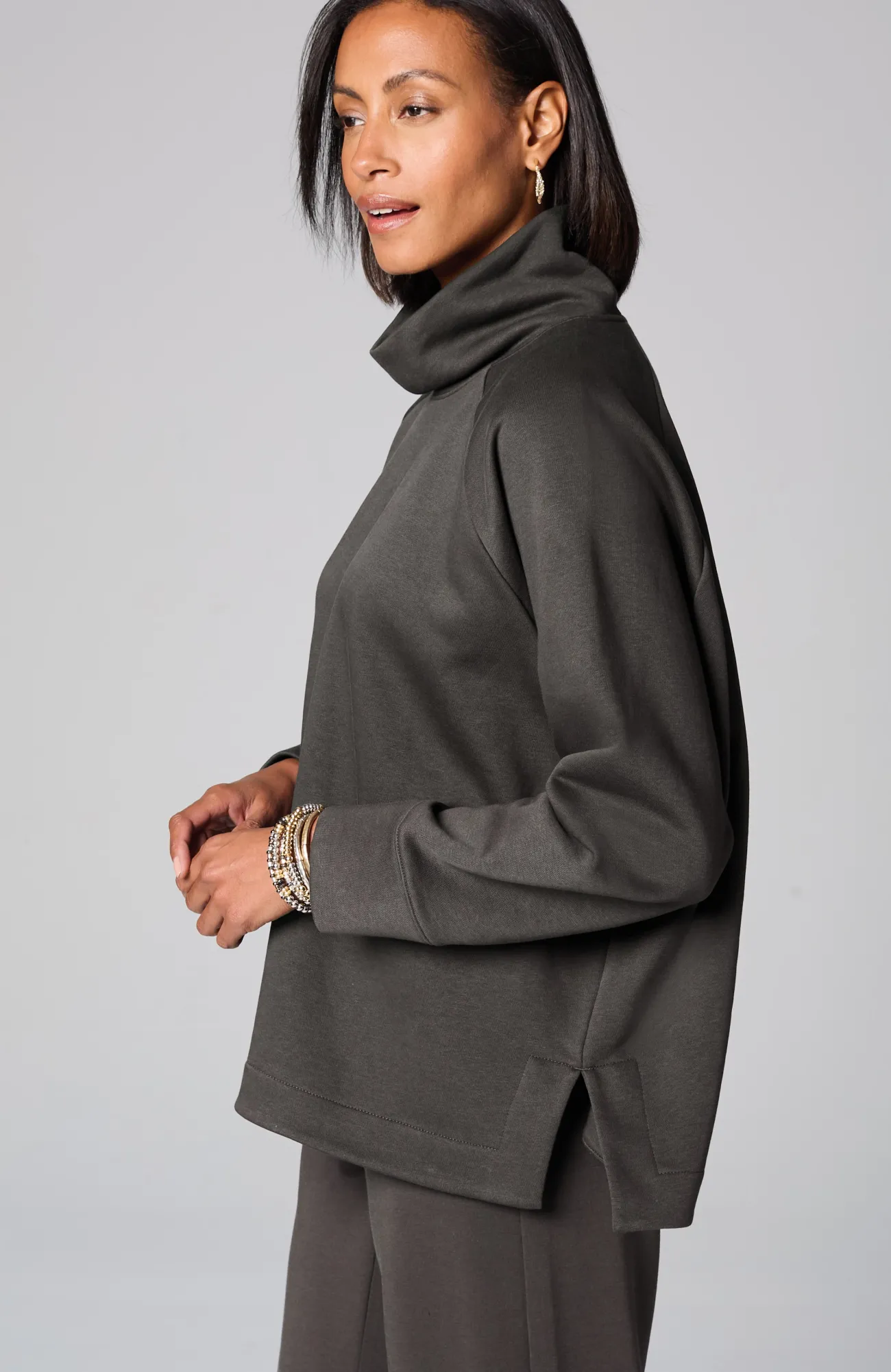 J.Jill Pure Jill Fleece Stepped-Hem Top Onyx Discount