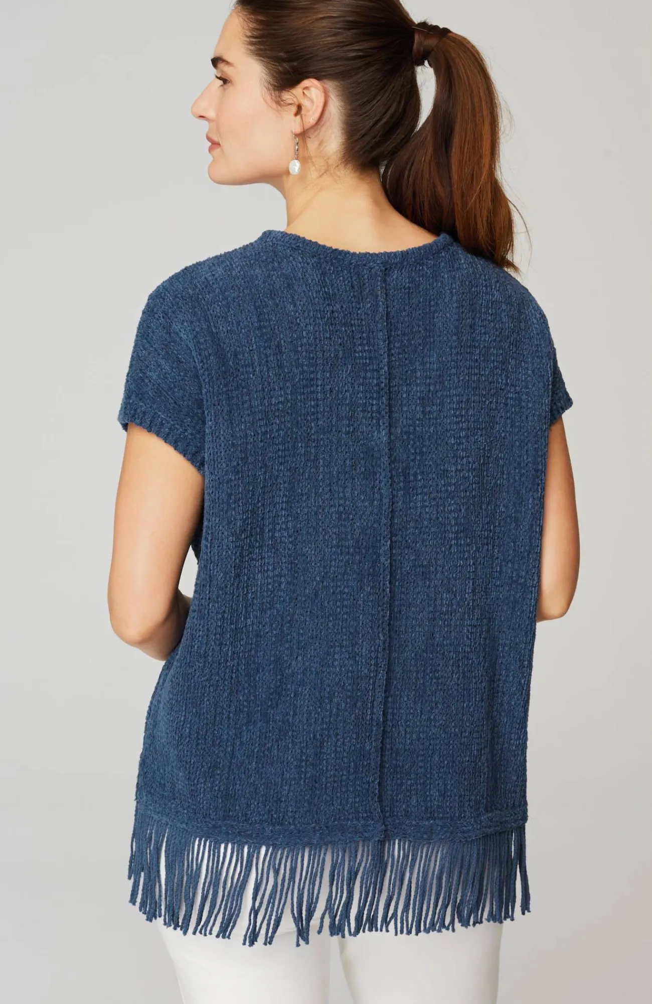 J.Jill Pure Jill Fringed-Hem V-Neck Sweater Indigo Blue Best Sale