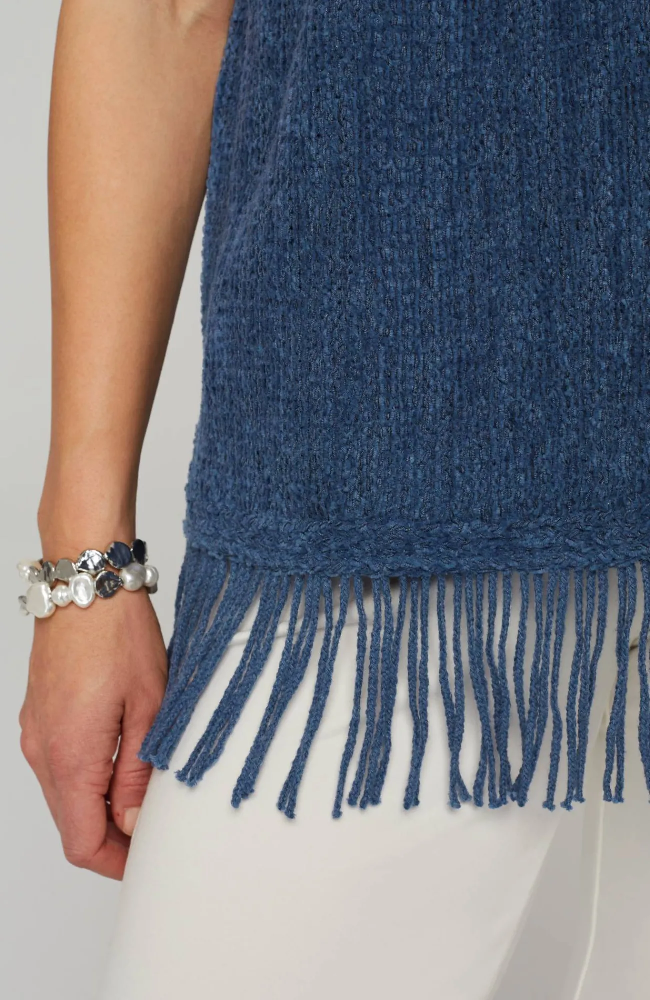J.Jill Pure Jill Fringed-Hem V-Neck Sweater Indigo Blue Best Sale