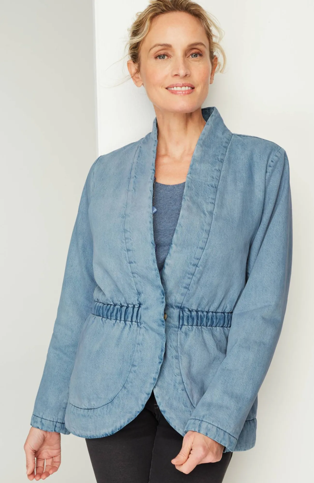 J.Jill Pure Jill Indigo Curved-Hem Jacket Moonstone Wash Cheap