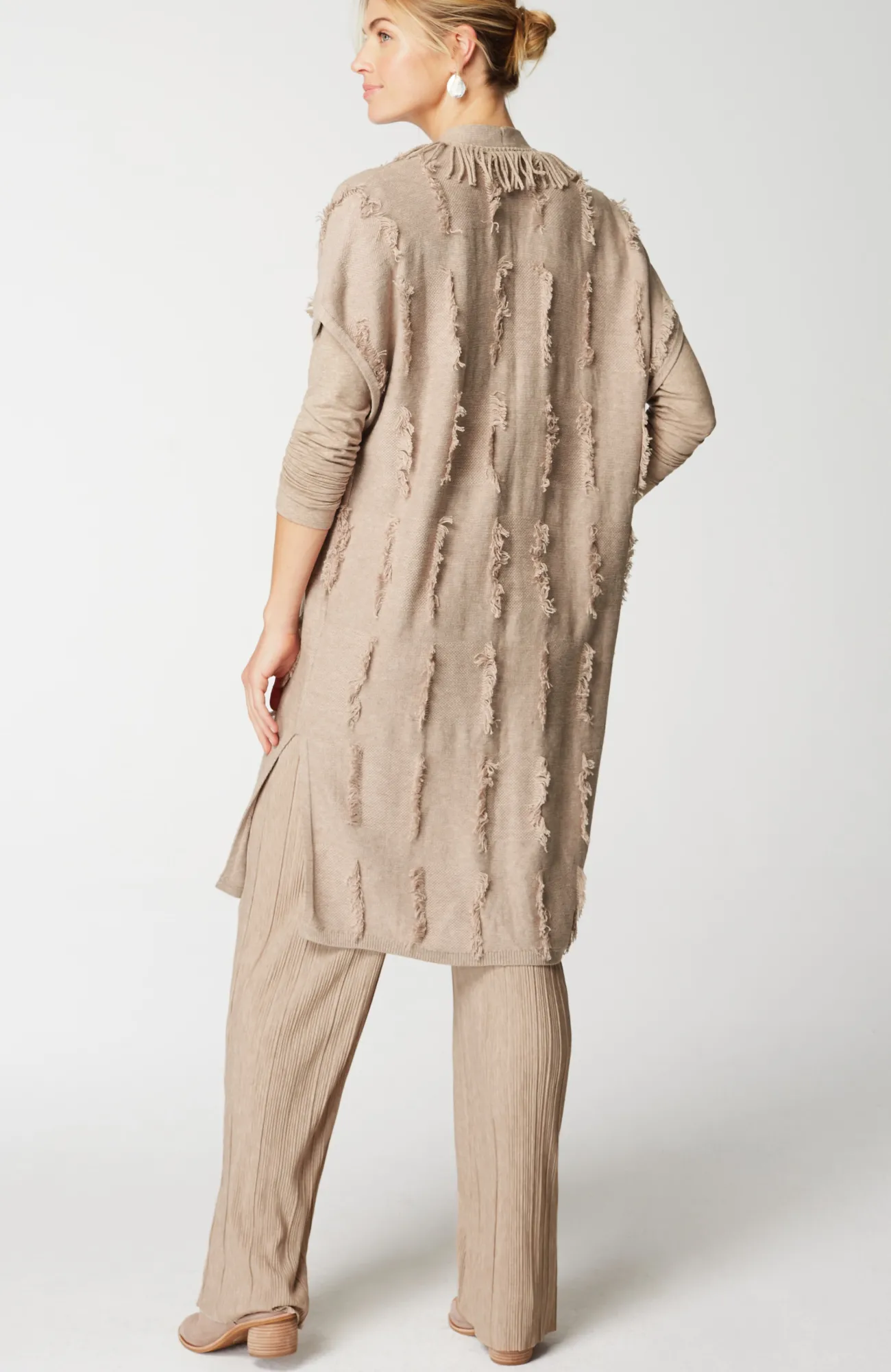 J.Jill Pure Jill Jacquard Fringe Gilet Light Mocha Heather Best