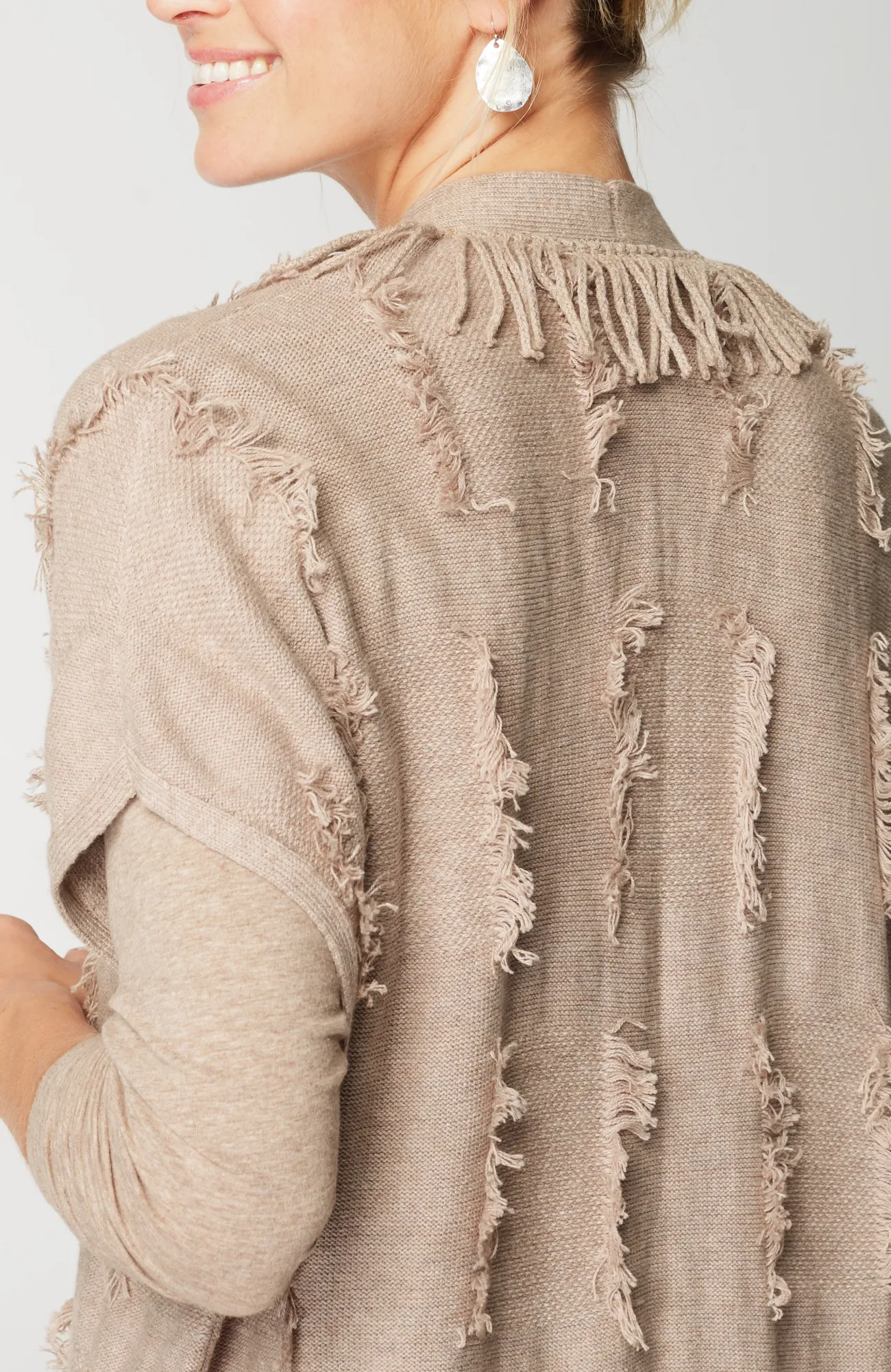 J.Jill Pure Jill Jacquard Fringe Gilet Light Mocha Heather Best