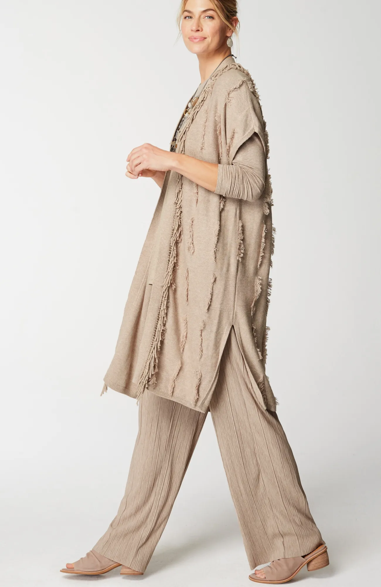 J.Jill Pure Jill Jacquard Fringe Gilet Light Mocha Heather Best