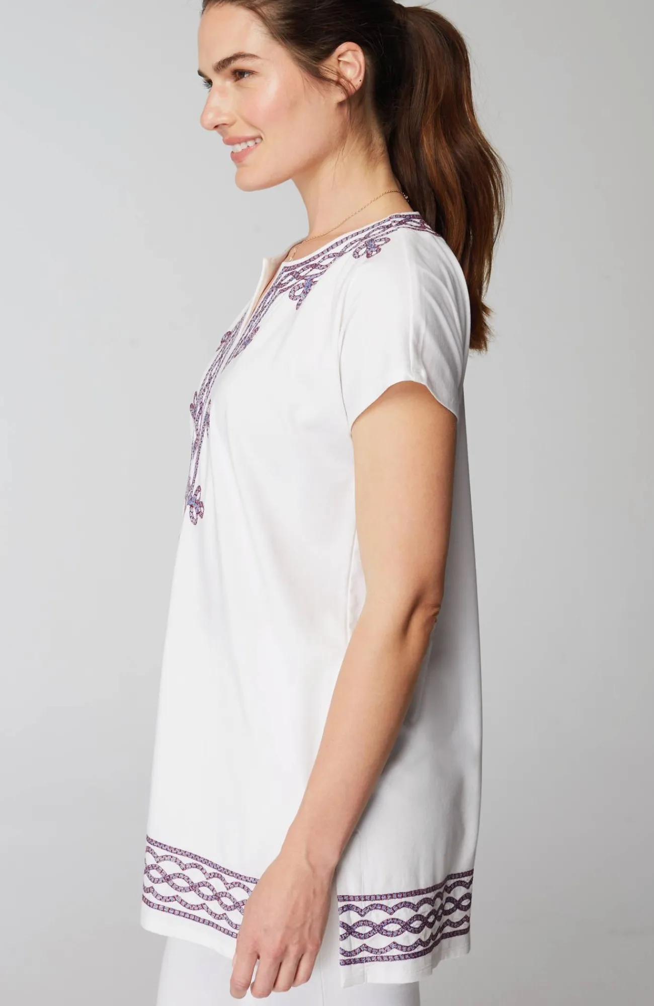 J.Jill Pure Jill Knit Embroidered Tunic White Multi Sale