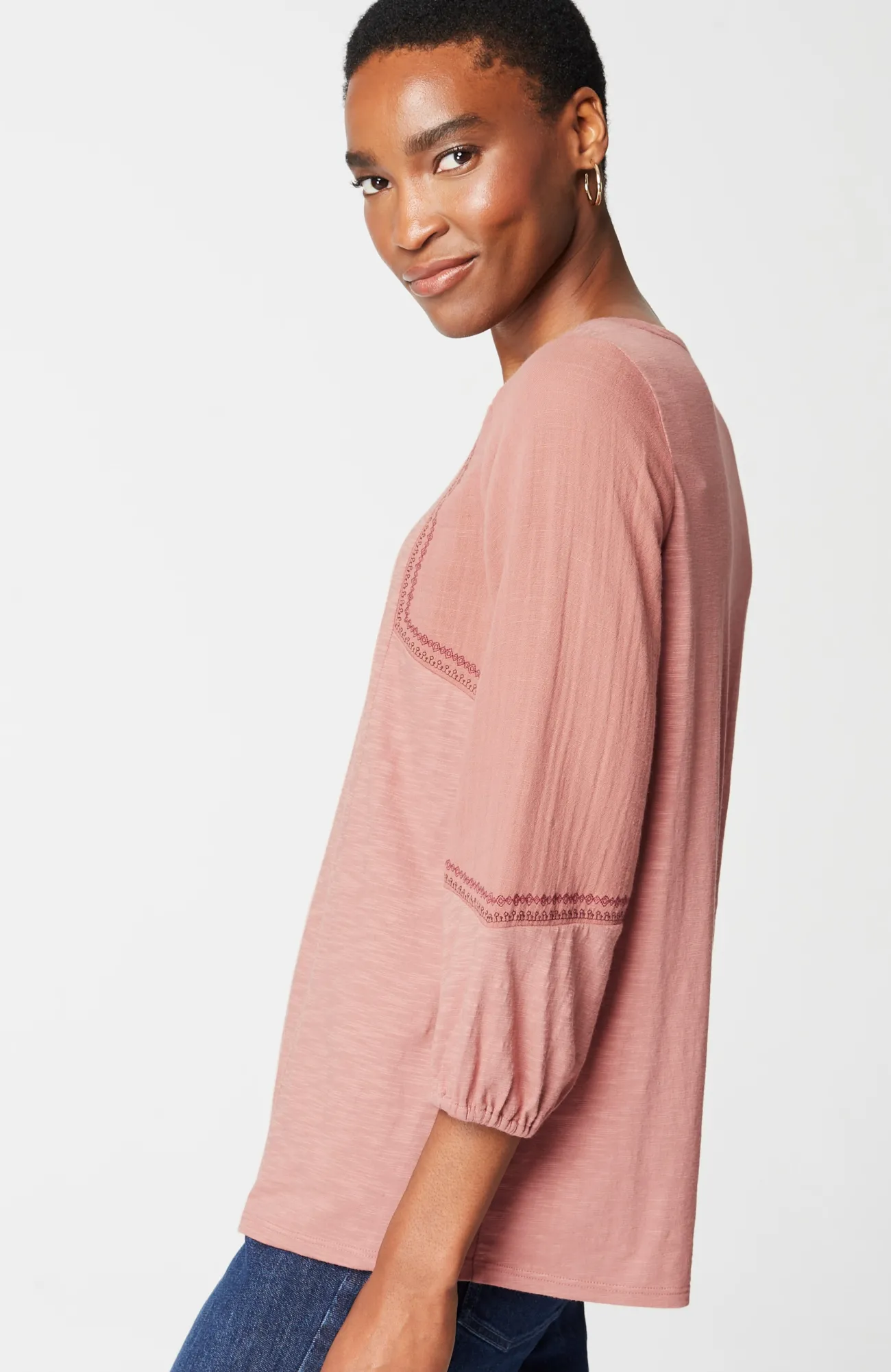 J.Jill Pure Jill Mixed-Media Knit Top Chai Latte Multi Shop