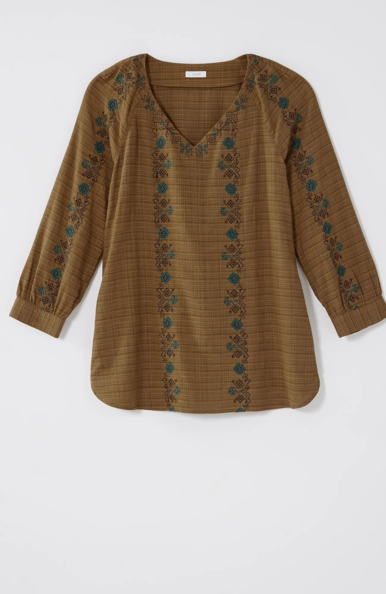 J.Jill Pure Jill Multicolor-Embroidered V-Neck Top Light Oak Grove Multi Flash Sale