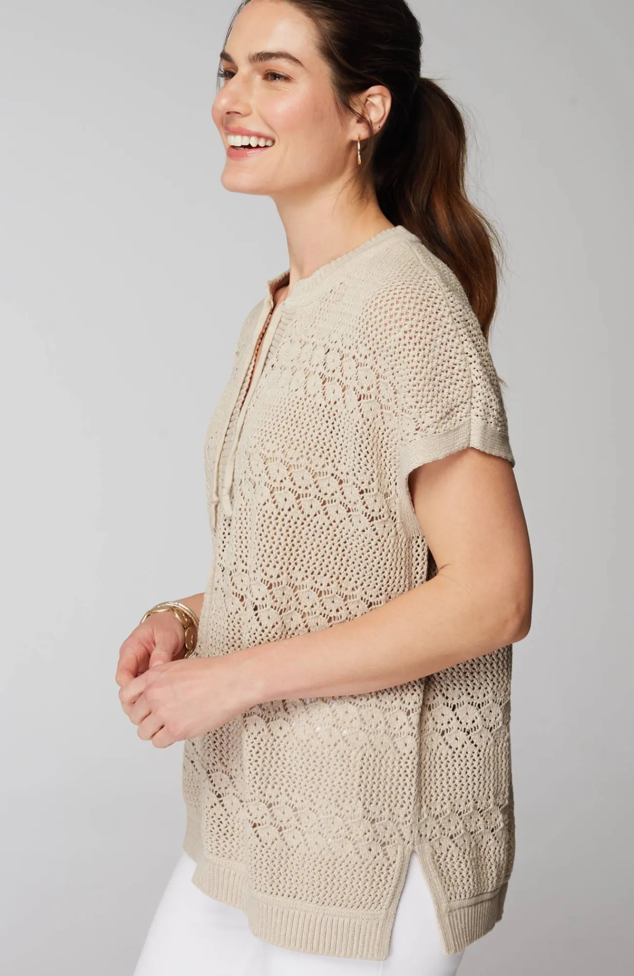 J.Jill Pure Jill Open-Textured Sweater Moonbeam Multi Discount