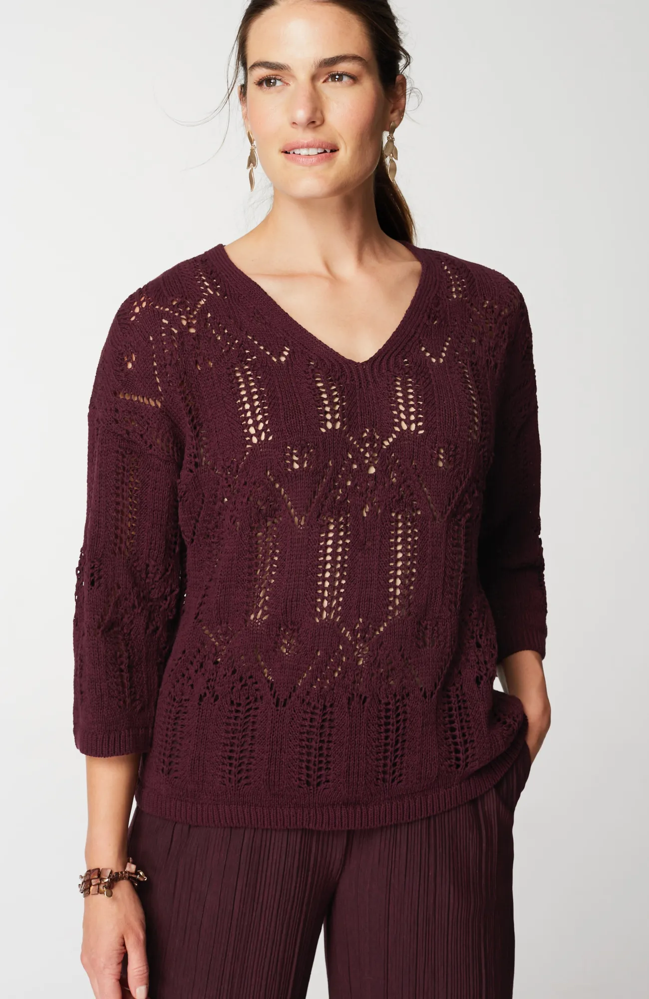 J.Jill Pure Jill Open-Textured V-Neck Sweater Sale
