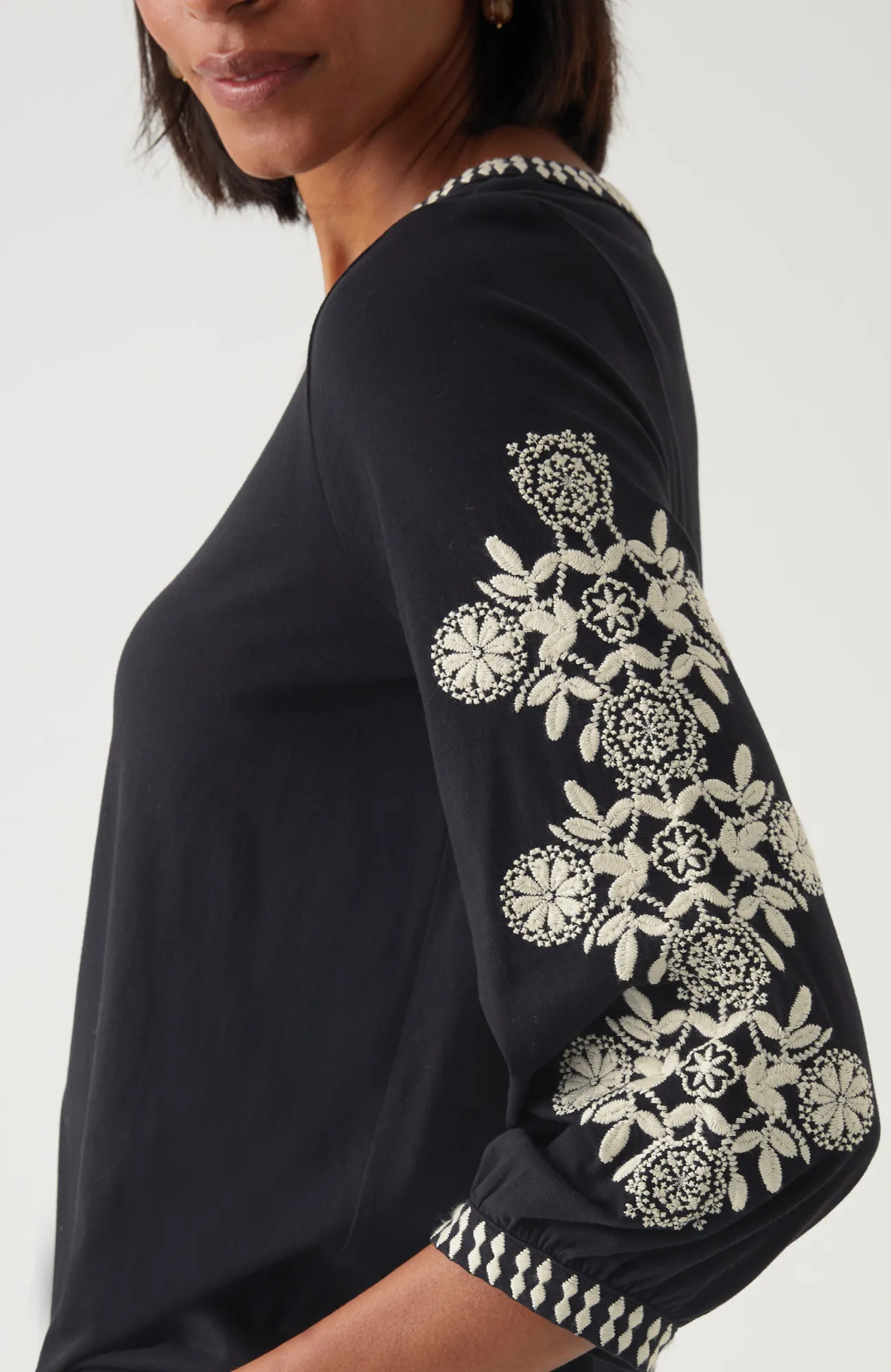 J.Jill Pure Jill Organically Grown Cotton Embroidered Top Black/cream Shop
