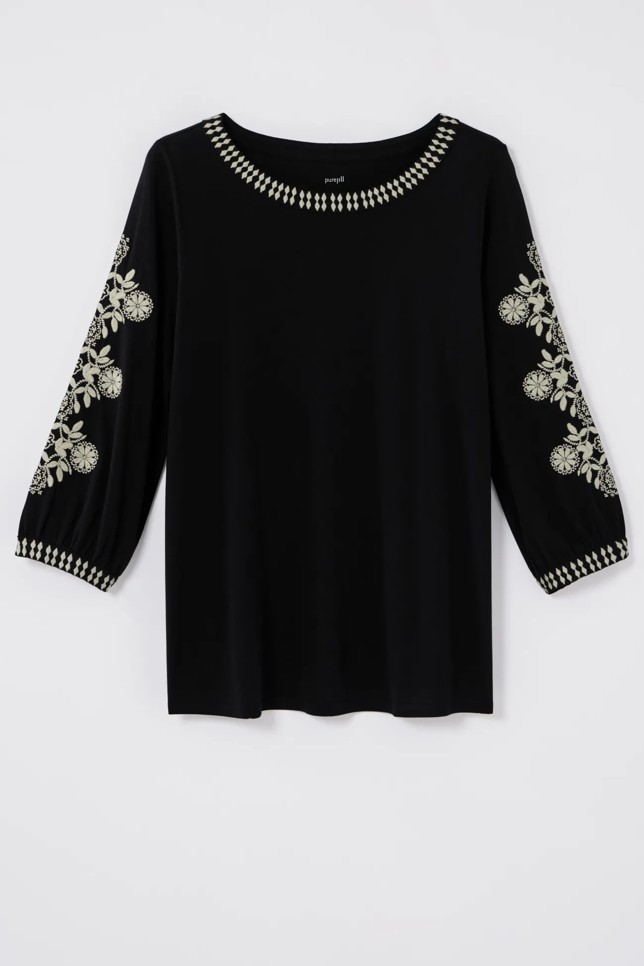 J.Jill Pure Jill Organically Grown Cotton Embroidered Top Black/cream Shop