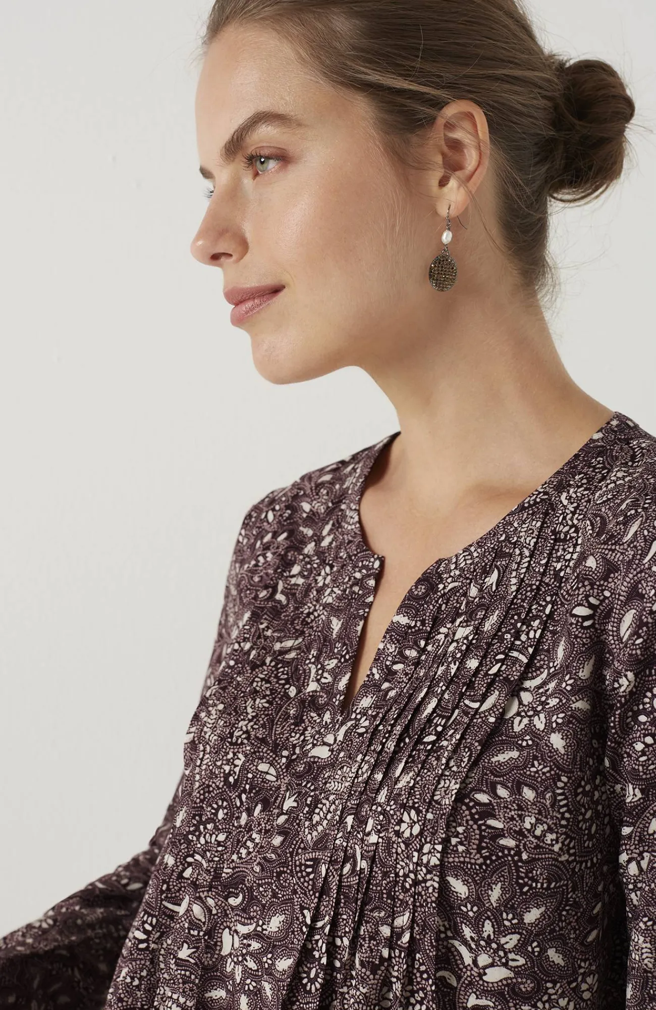 J.Jill Pure Jill Pintucked Blouse Pinot Mosaic Floral Best Sale