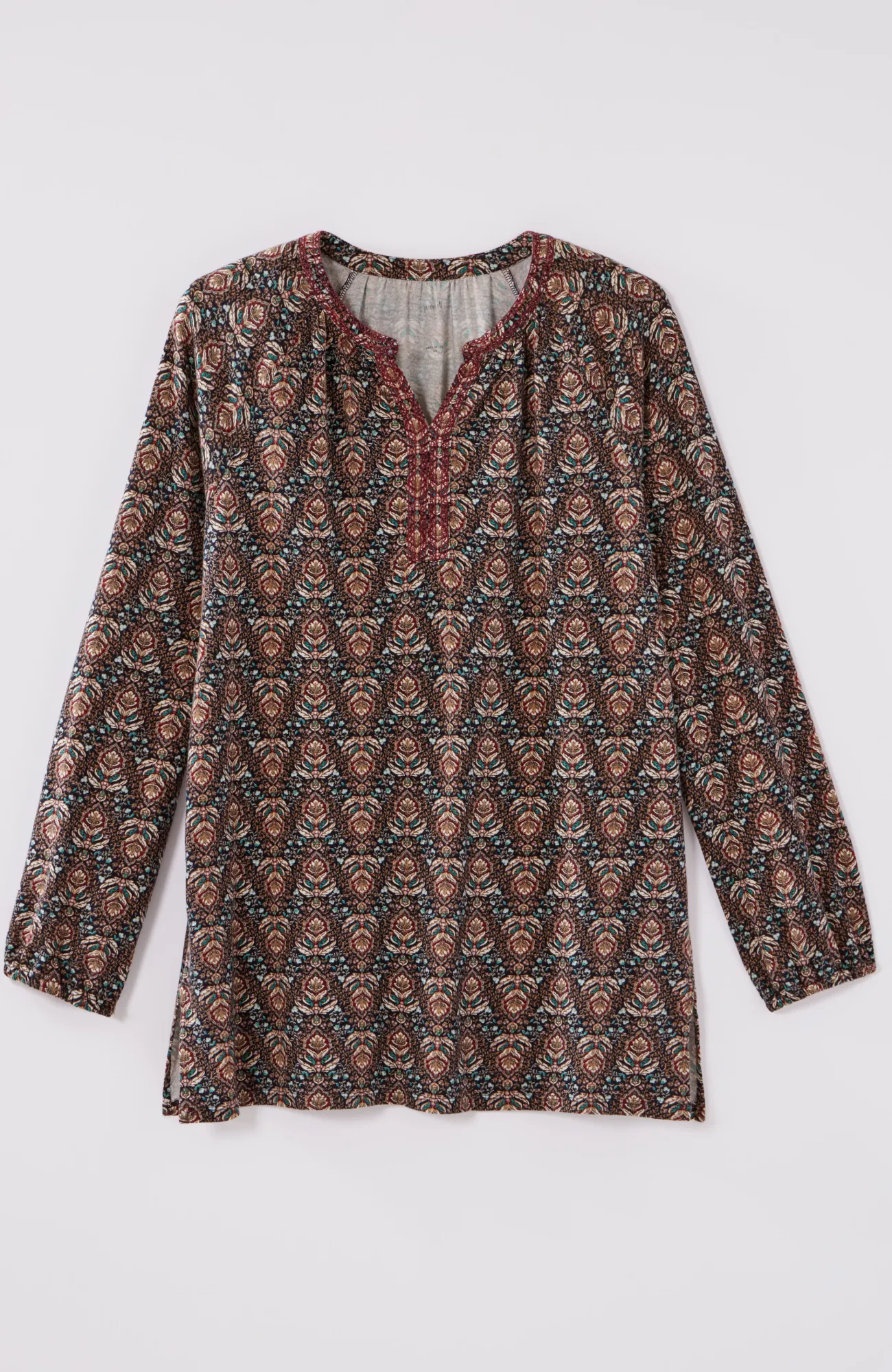 J.Jill Pure Jill Printed & Embroidered Knit Tunic Navy Blue Ornate Trellis Cheap