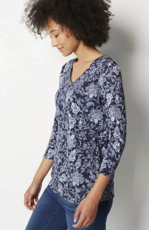 J.Jill Pure Jill Printed V-Neck Tee Tourmaline Crackled Paisley Clearance