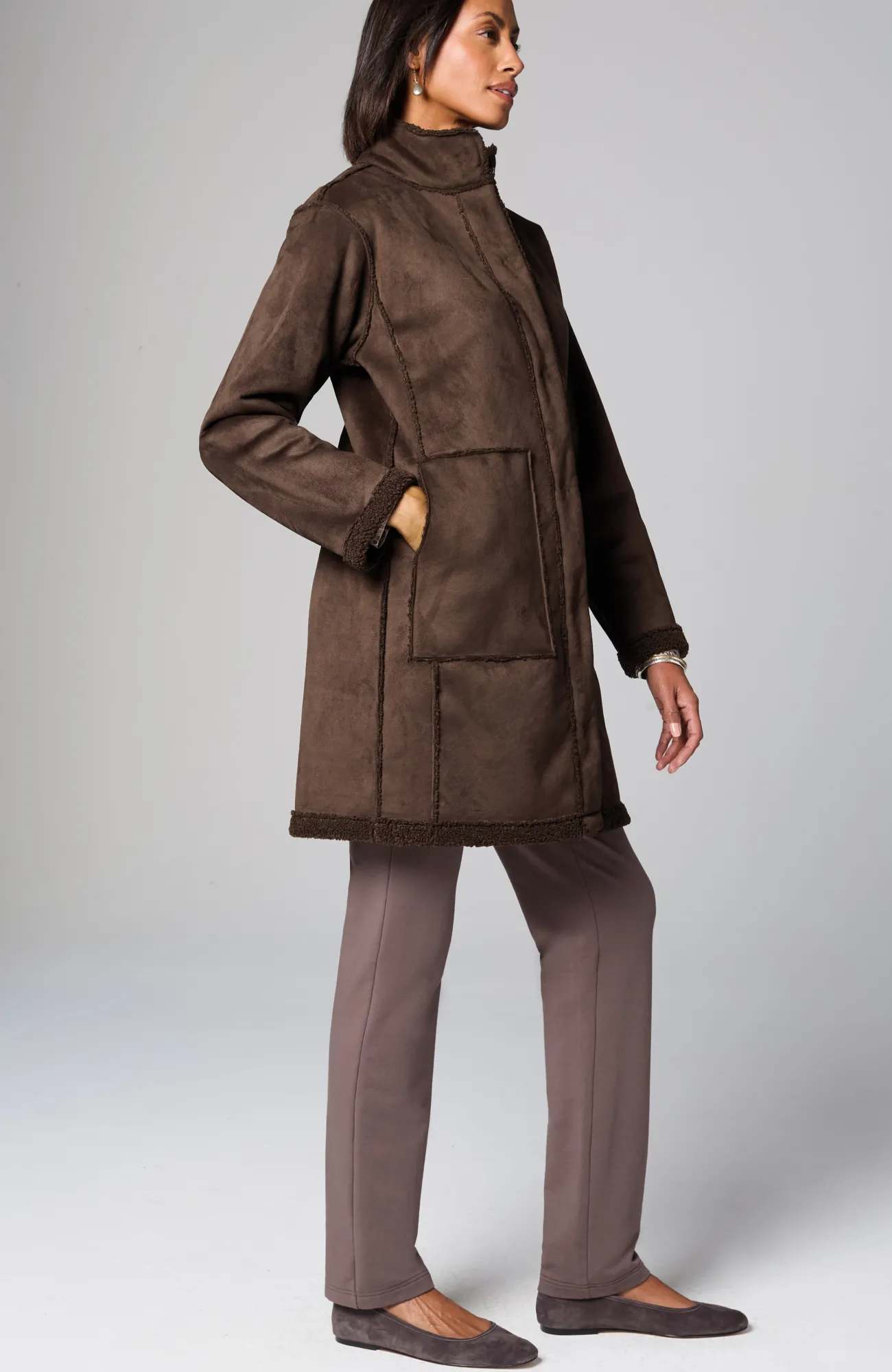 J.Jill Pure Jill Reversible Long Teddy Coat Chocolate New