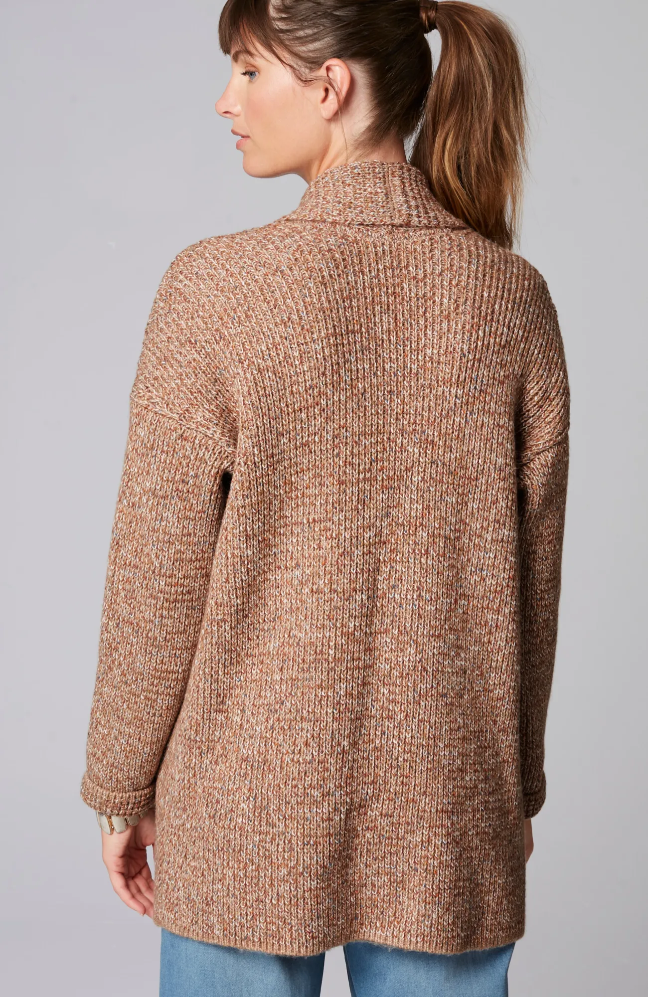 J.Jill Pure Jill Ribbed-Texture Shawl-Collar Cardi Light Toffee Multi New