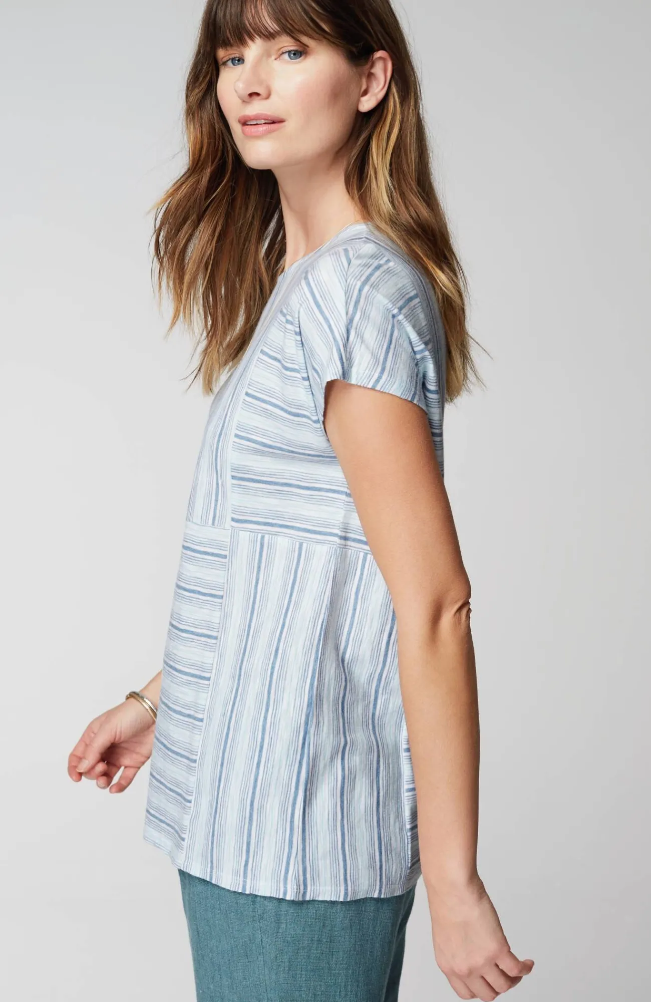 J.Jill Pure Jill Round-Neck Variegated Striped Tee White Multi Fashion