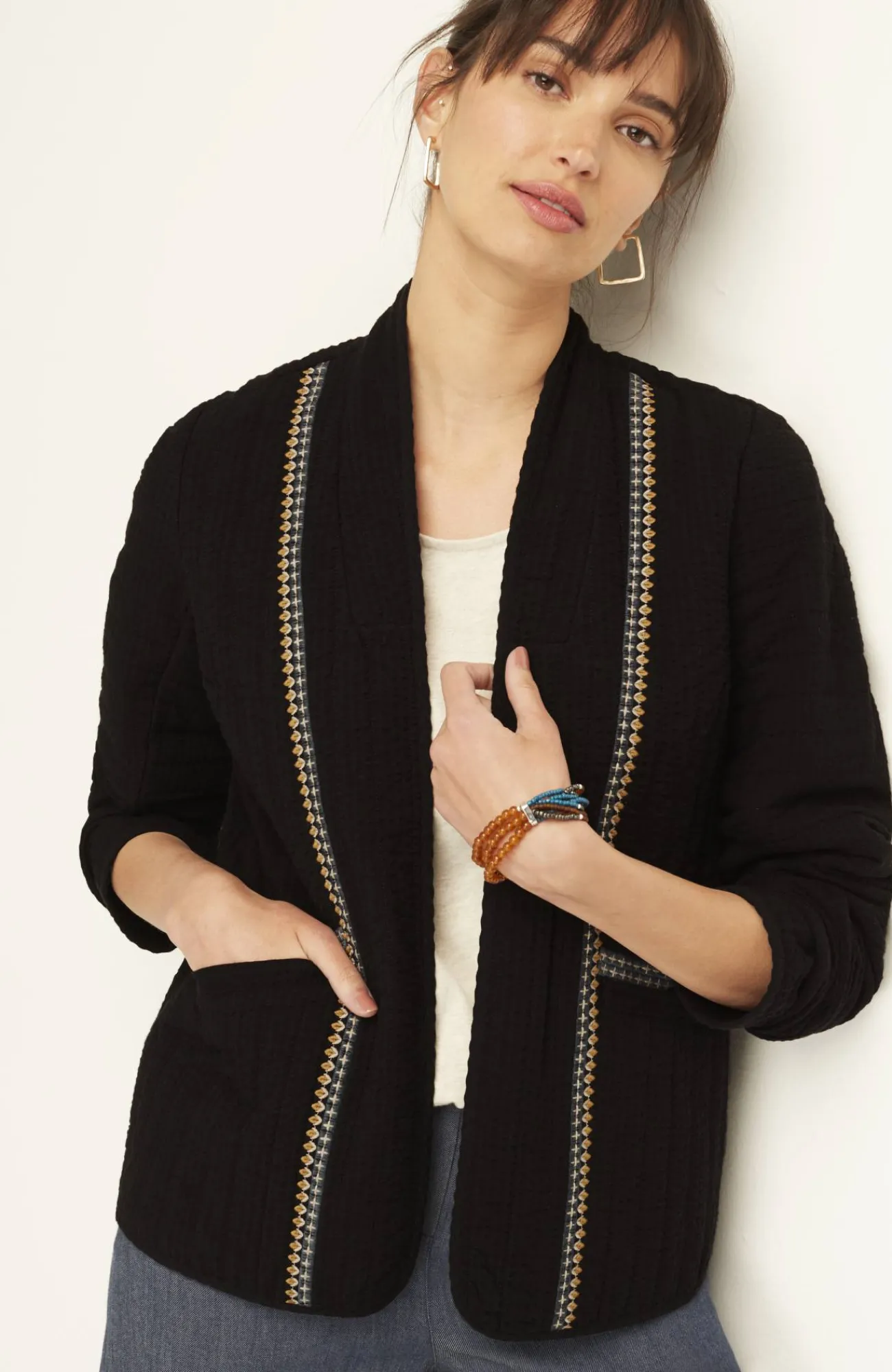 J.Jill Pure Jill Seersucker Jacket Black Multi New