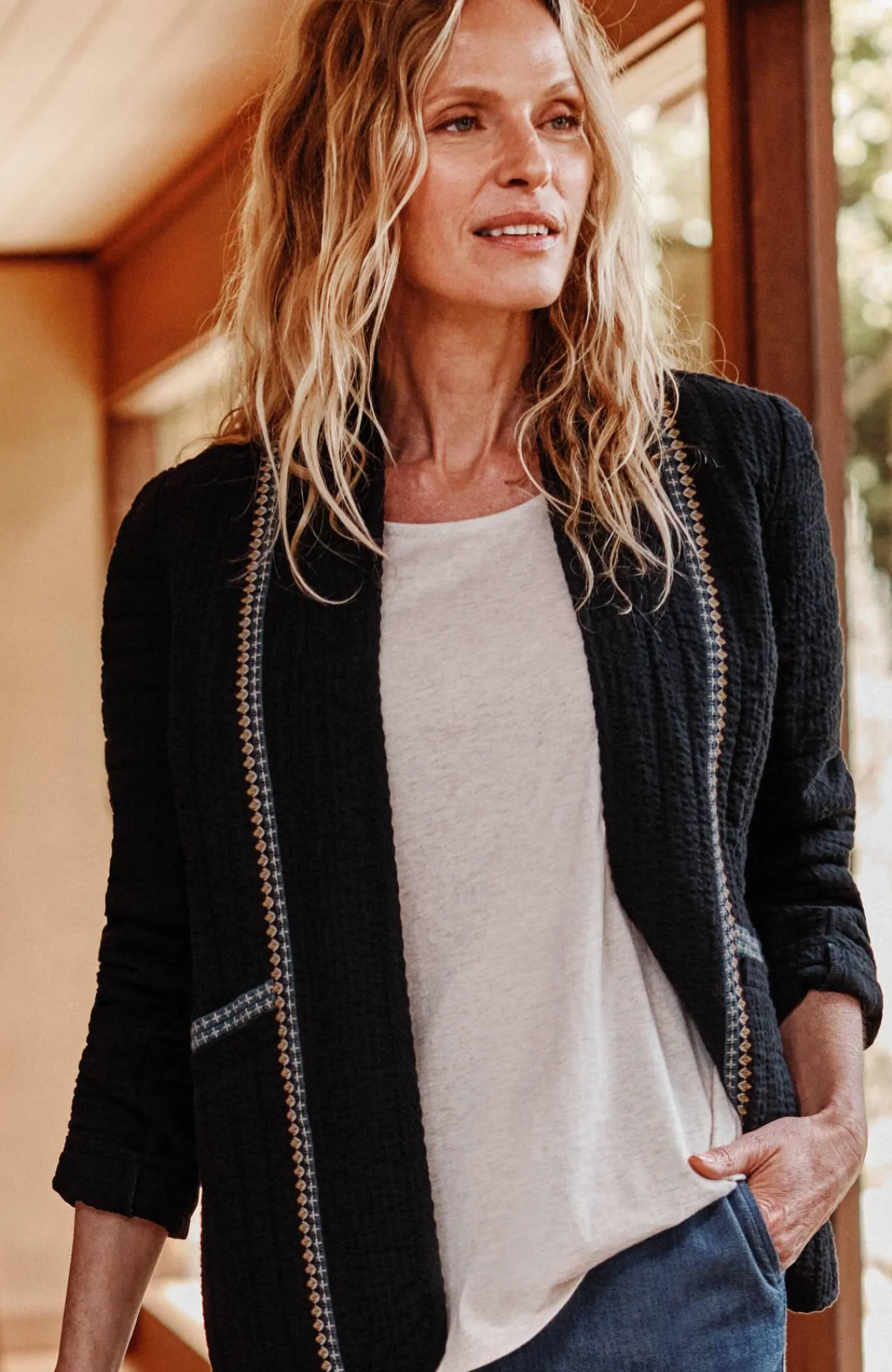 J.Jill Pure Jill Seersucker Jacket Black Multi New