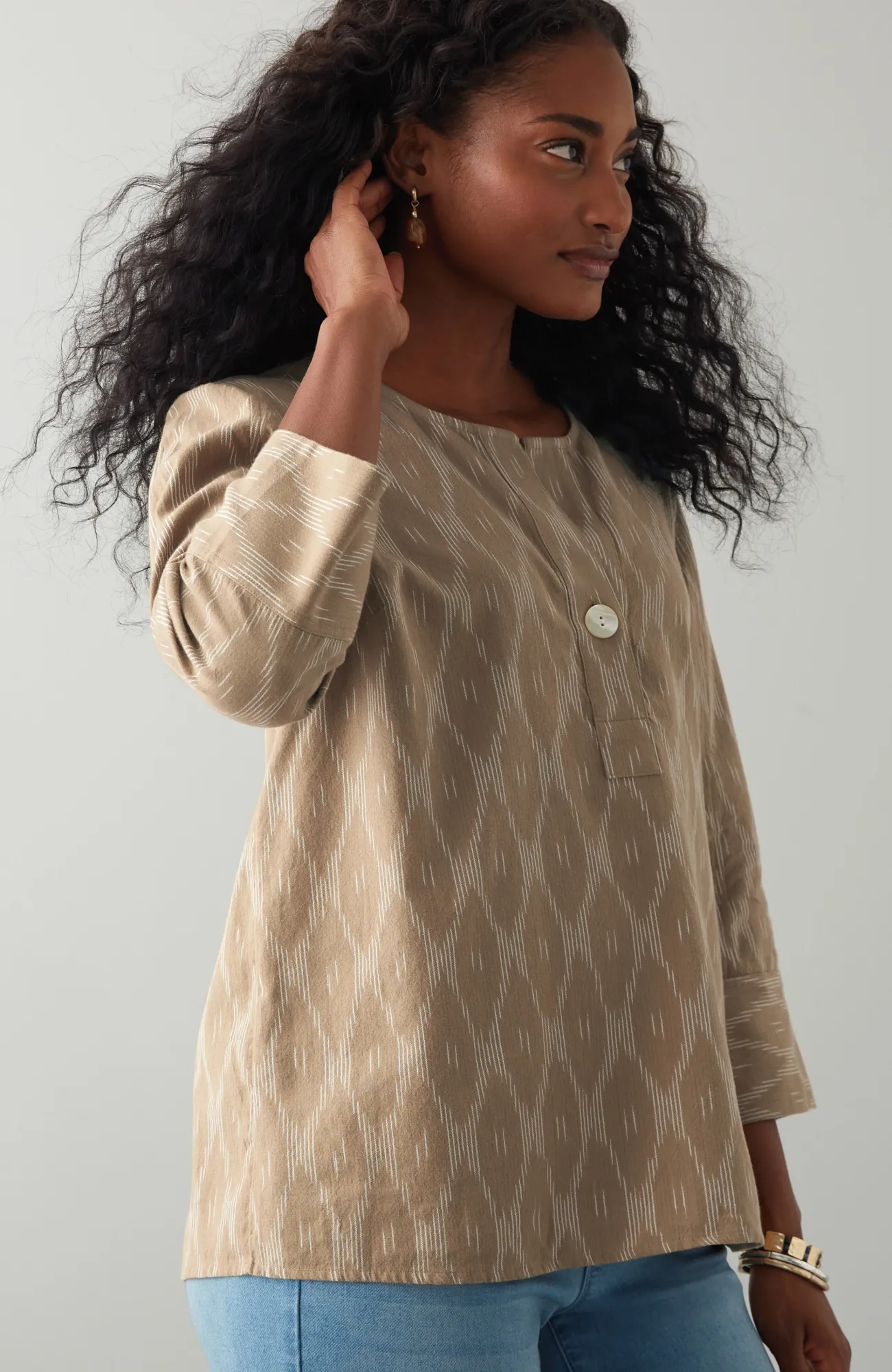 J.Jill Pure Jill Single-Button Ikat Top Camel/cream Discount