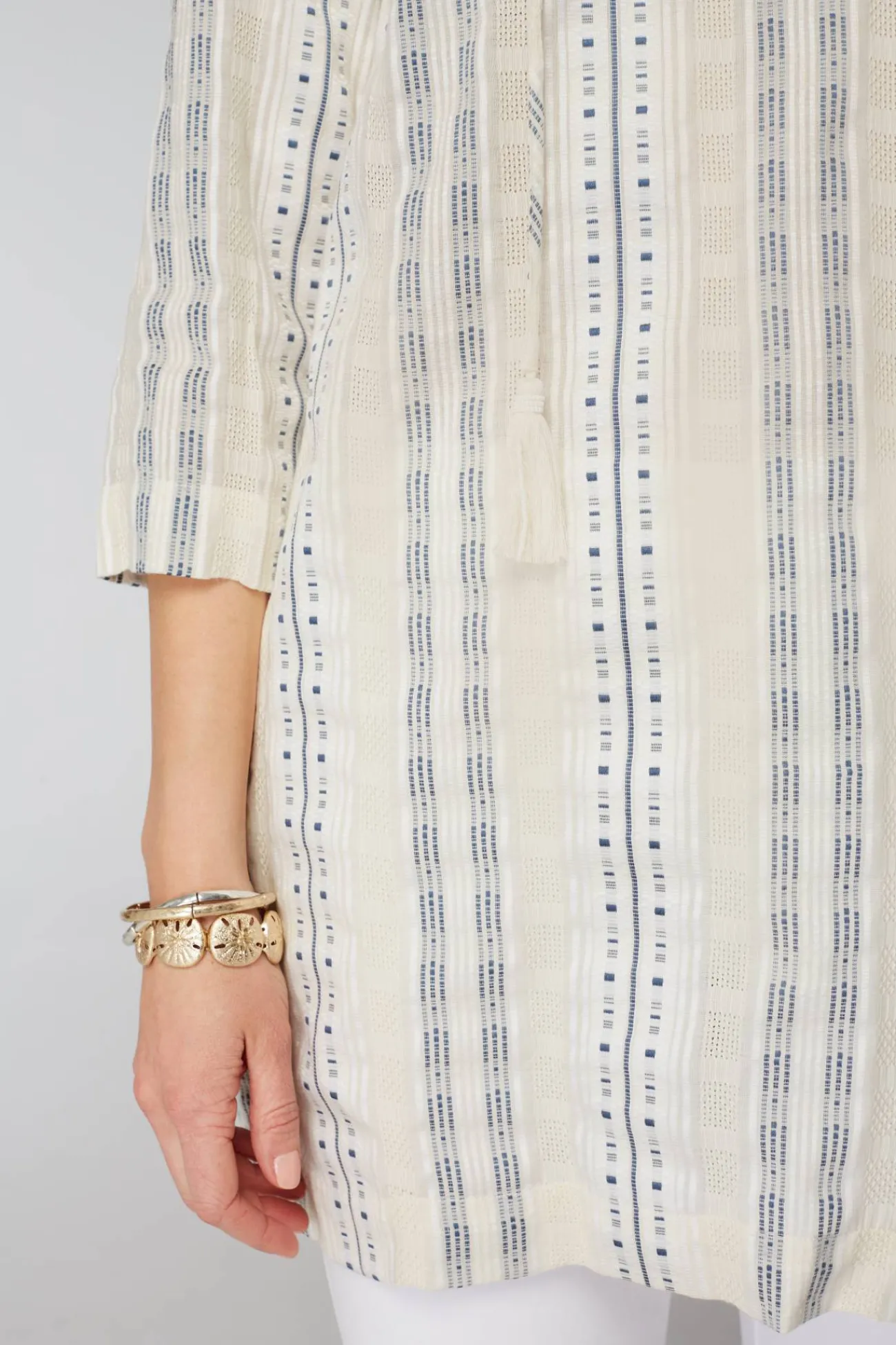 J.Jill Pure Jill Split-Neck Dobby Tunic Cream Multi Outlet