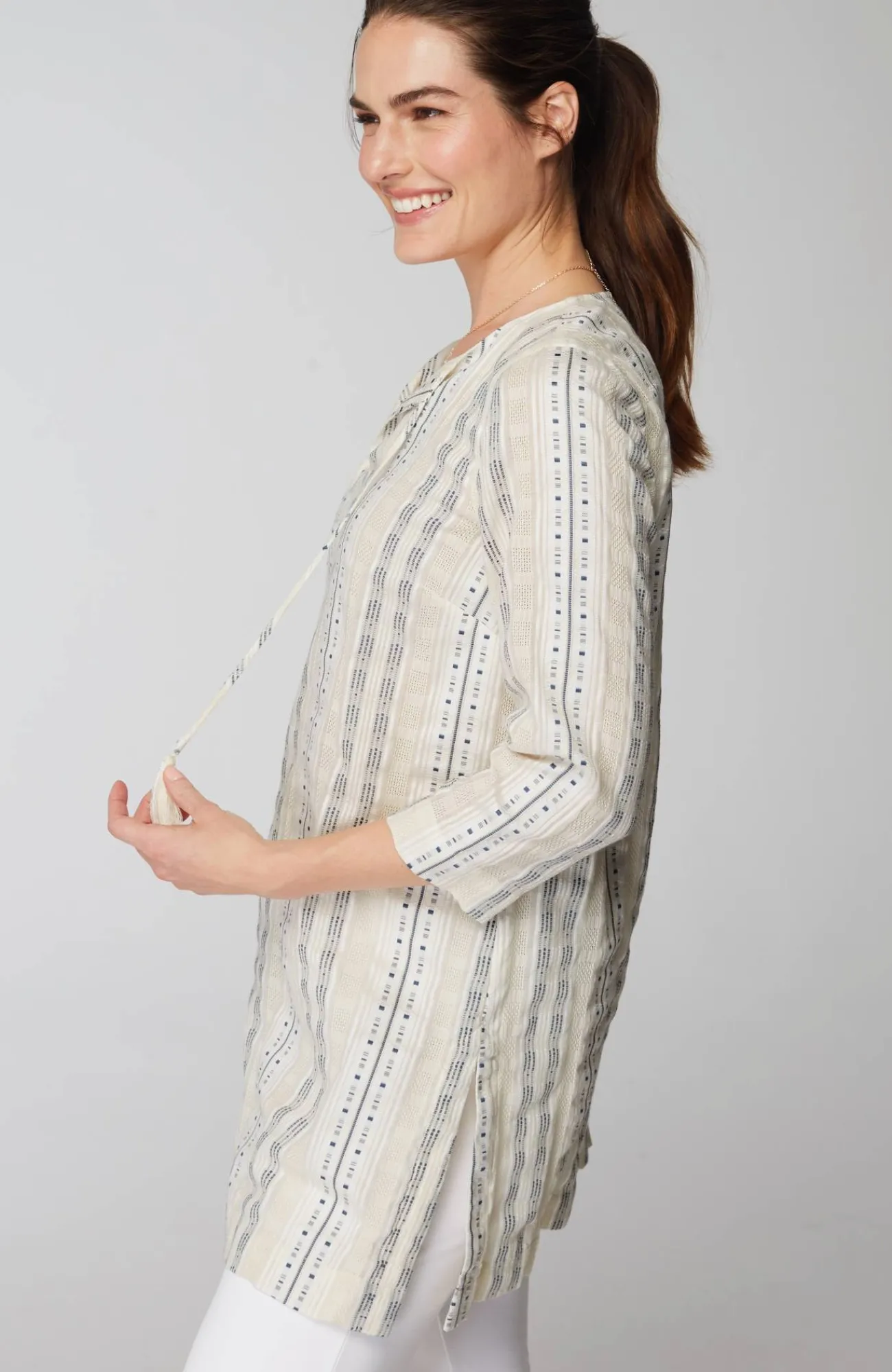 J.Jill Pure Jill Split-Neck Dobby Tunic Cream Multi Outlet